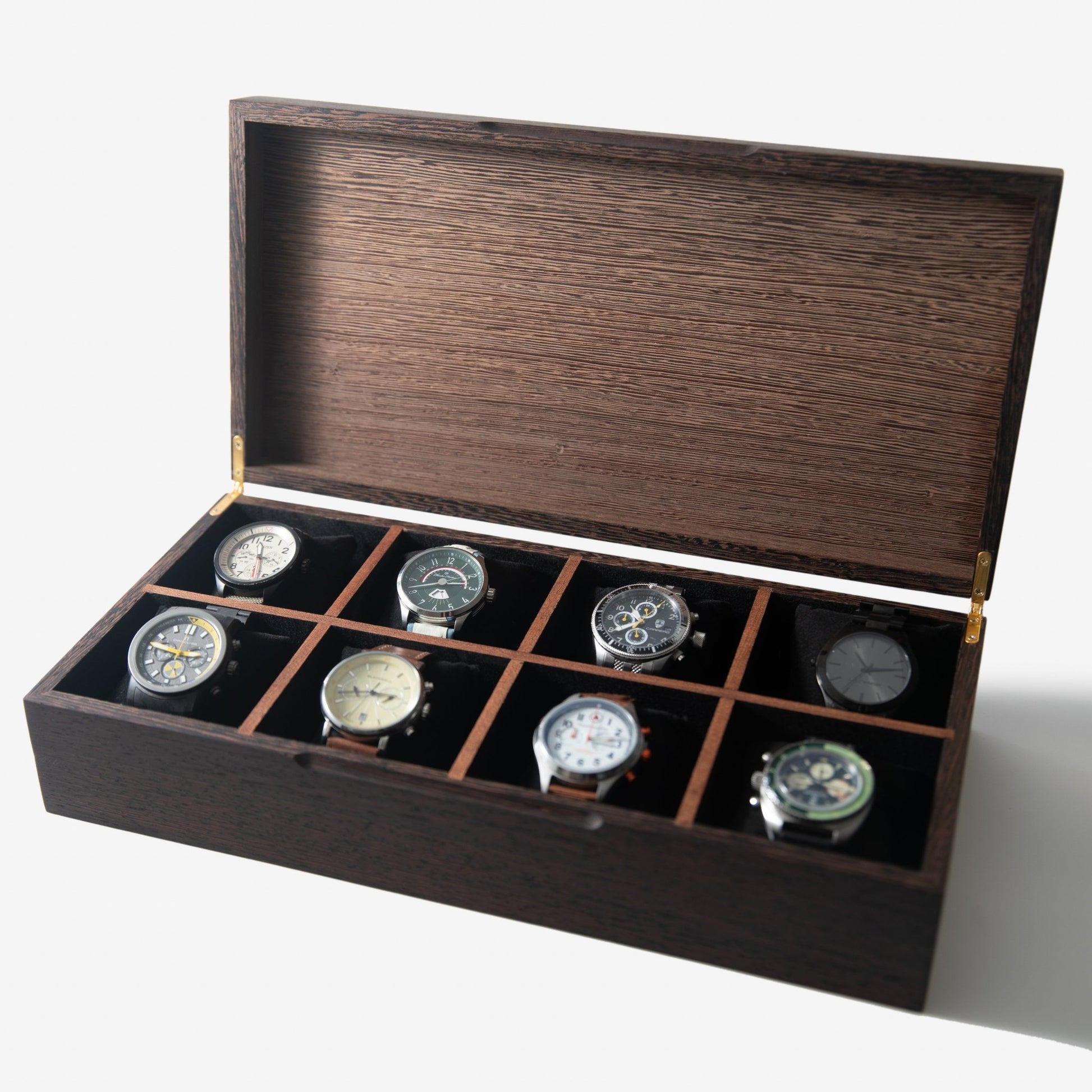Handmade Wenge Hardwood Watch Box With 8 Compartments - Veloce - The App For Watch Collectors