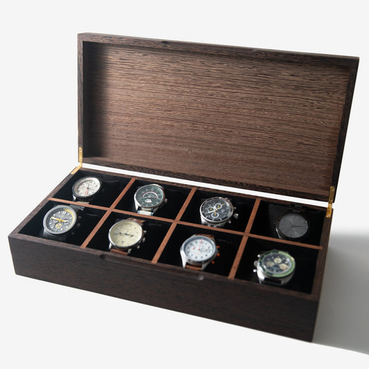 Handmade Wenge Hardwood Watch Box With 8 Compartments - Veloce - The App For Watch Collectors