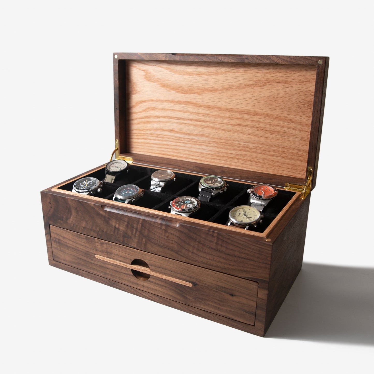 Watch Box Drawer Black Walnut And Oak 12 To 16 Compartments - Veloce - The App For Watch Collectors
