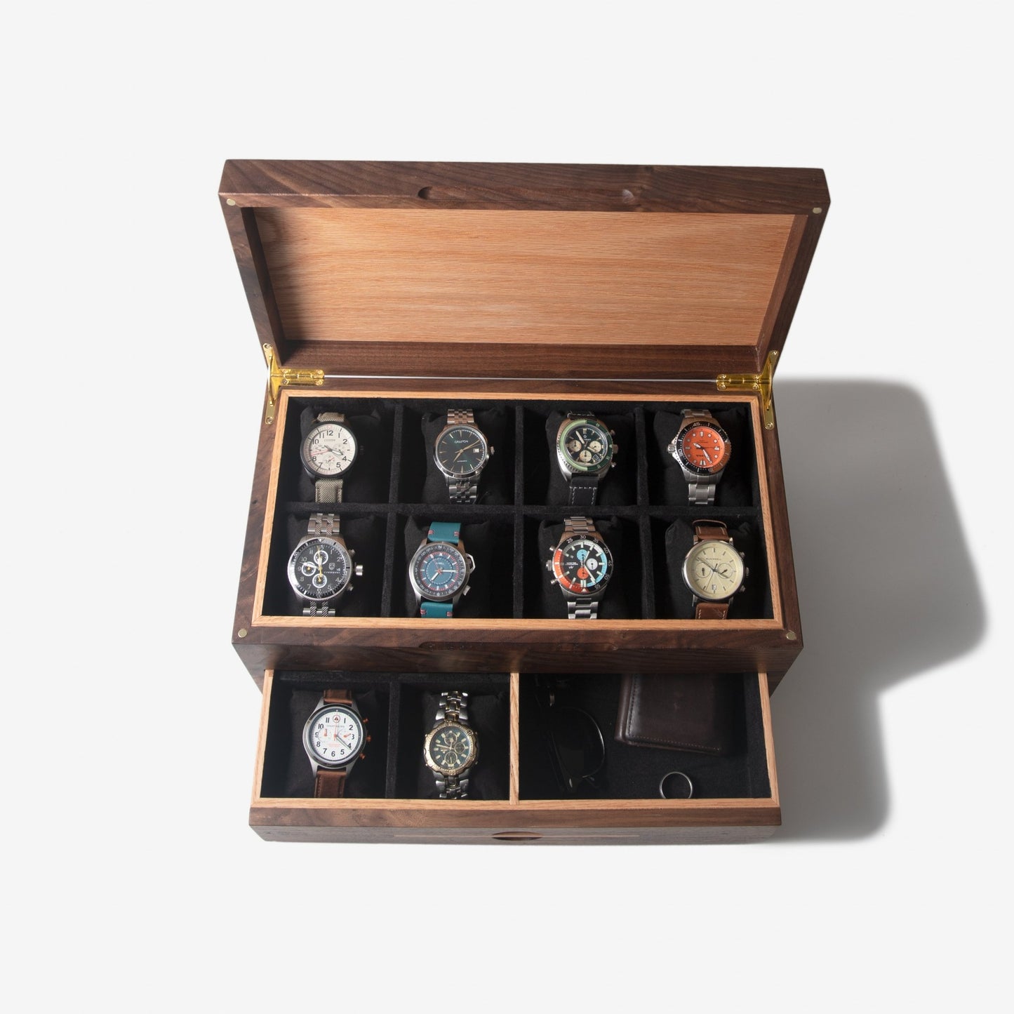 Watch Box Drawer Black Walnut And Oak 12 To 16 Compartments - Veloce - The App For Watch Collectors