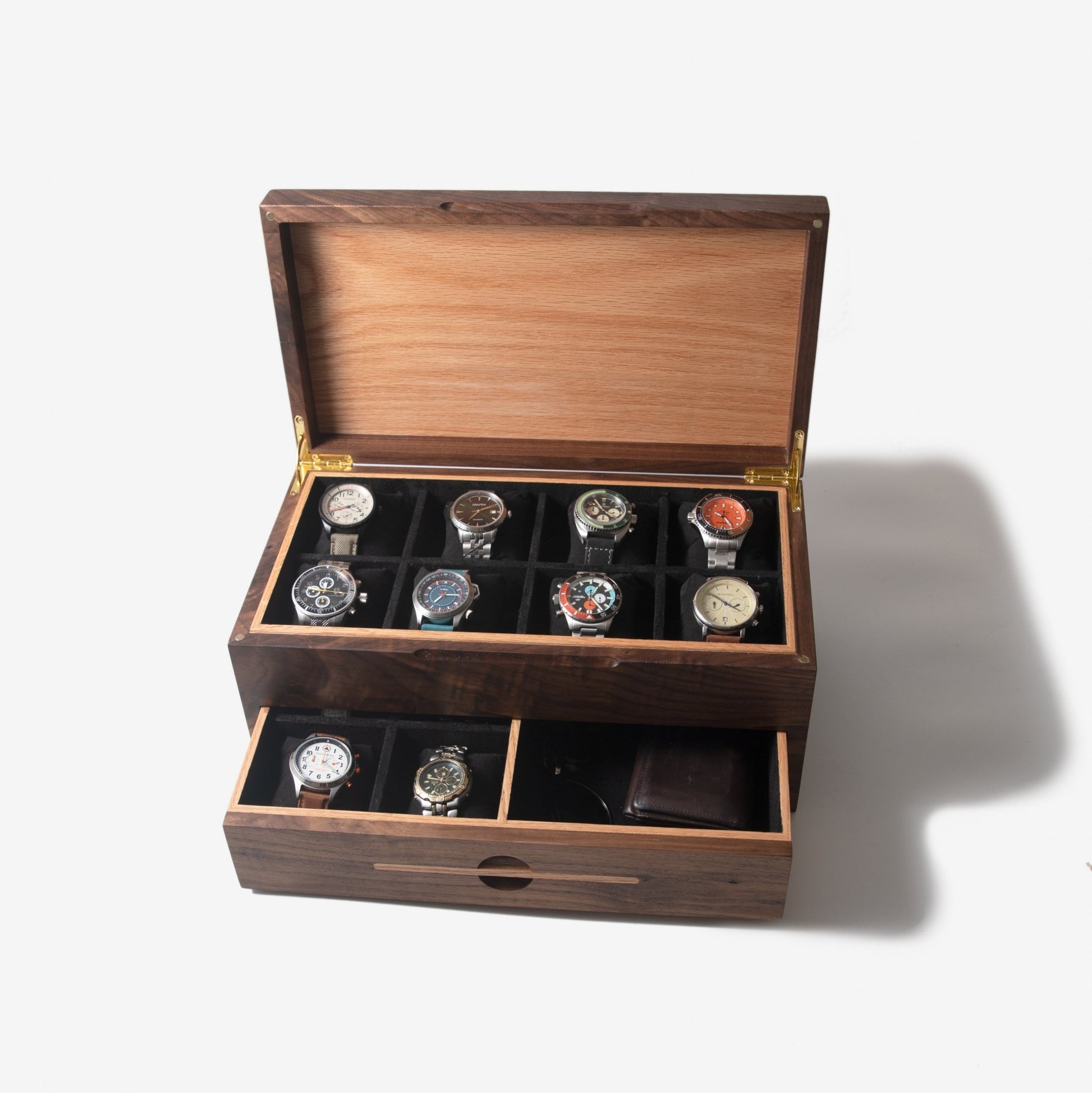 Watch Box Drawer Black Walnut And Oak 12 To 16 Compartments - Veloce - The App For Watch Collectors