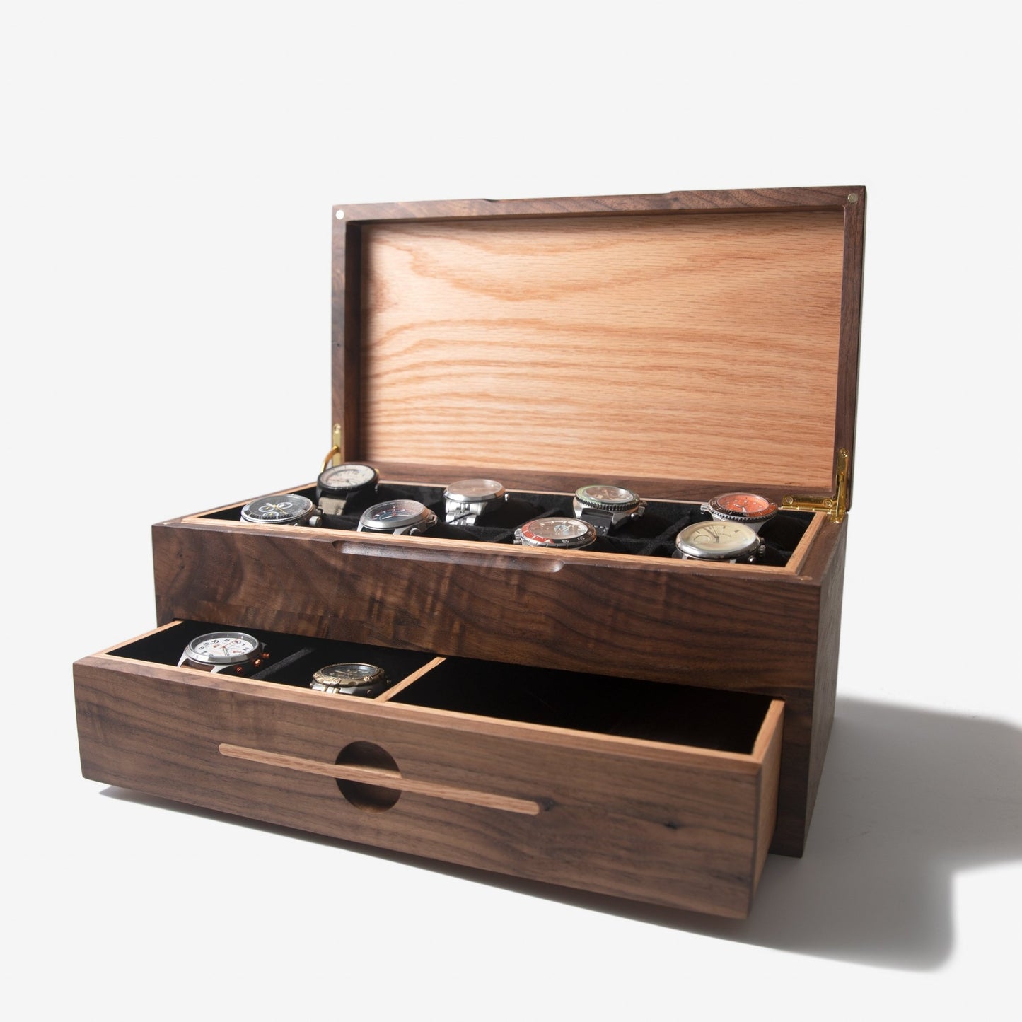 Watch Box Drawer Black Walnut And Oak 12 To 16 Compartments - Veloce - The App For Watch Collectors