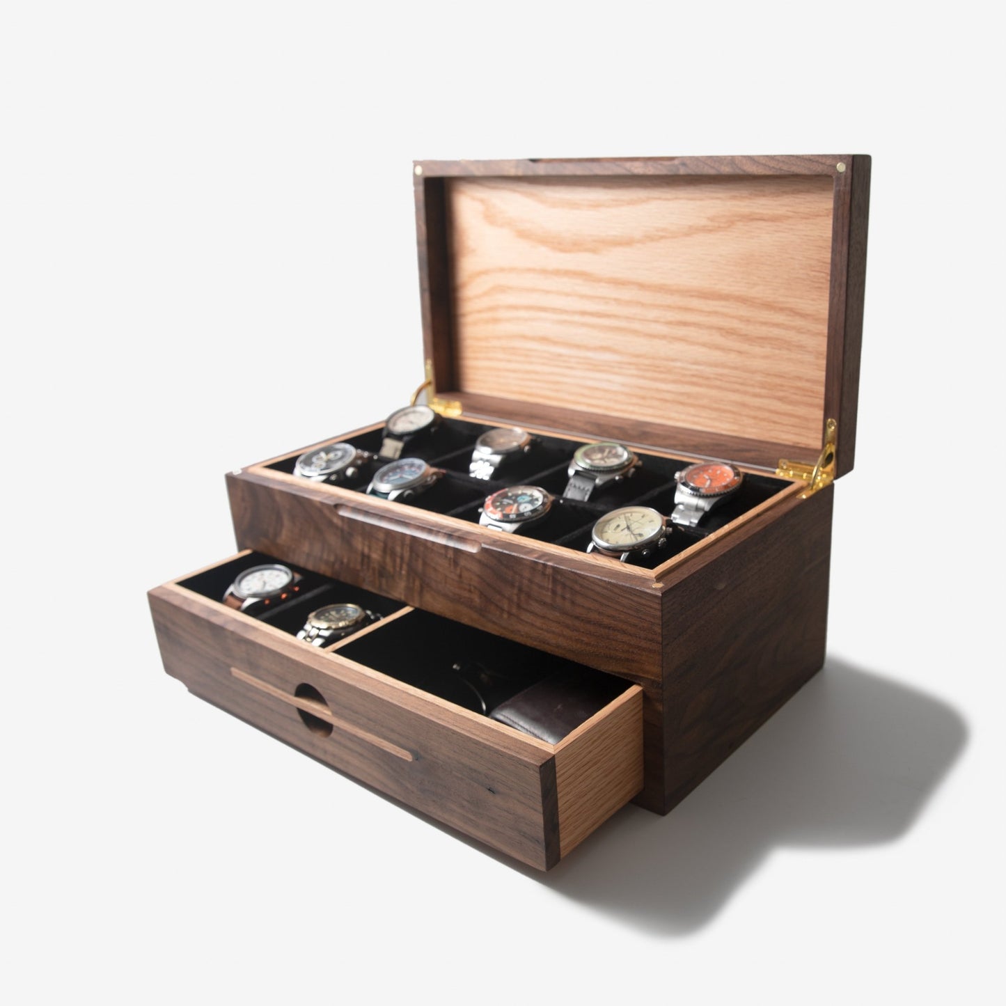 Watch Box Drawer Black Walnut And Oak 12 To 16 Compartments - Veloce - The App For Watch Collectors