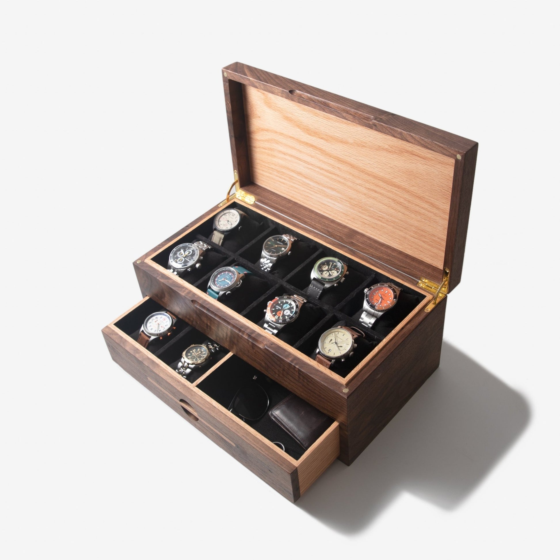 Watch Box Drawer Black Walnut And Oak 12 To 16 Compartments - Veloce - The App For Watch Collectors