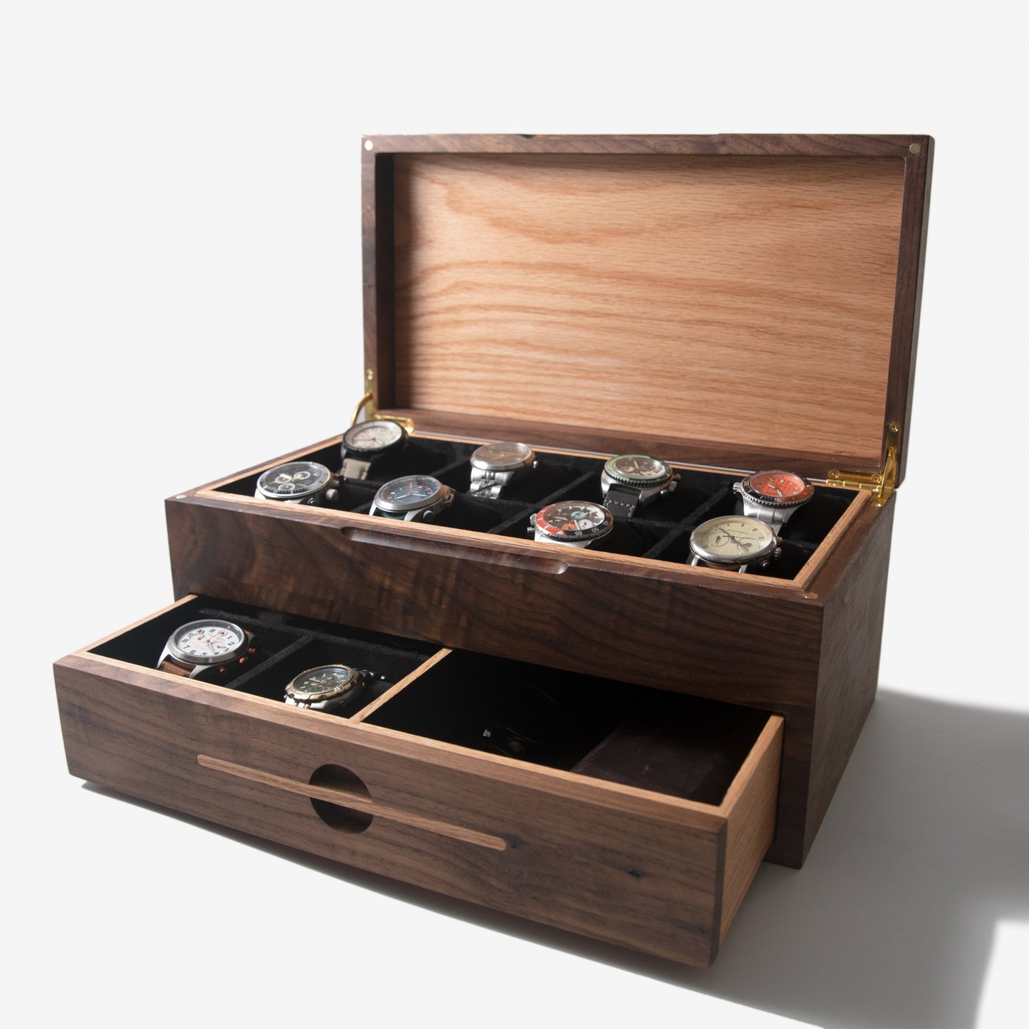 Watch Box Drawer Black Walnut And Oak 12 To 16 Compartments - Veloce - The App For Watch Collectors