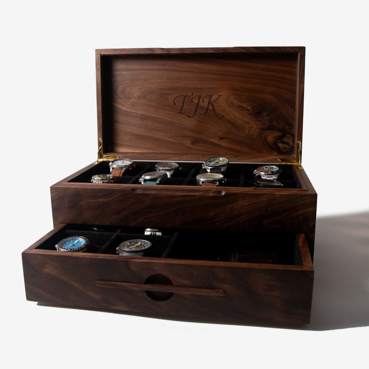 Watch Box With Drawer Black Walnut 12 To 16 Compartments - Veloce - The App For Watch Collectors
