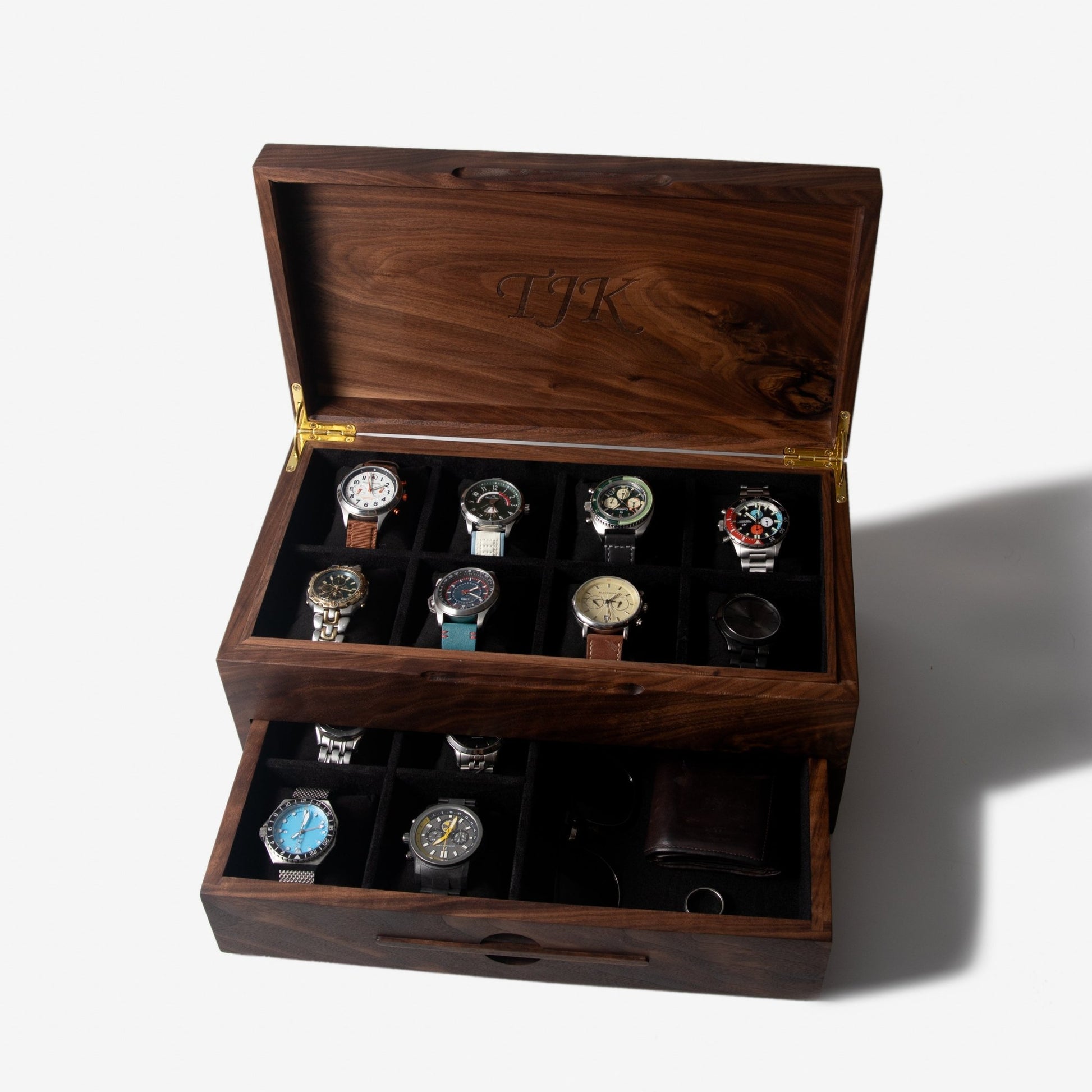 Watch Box With Drawer Black Walnut 12 To 16 Compartments - Veloce - The App For Watch Collectors