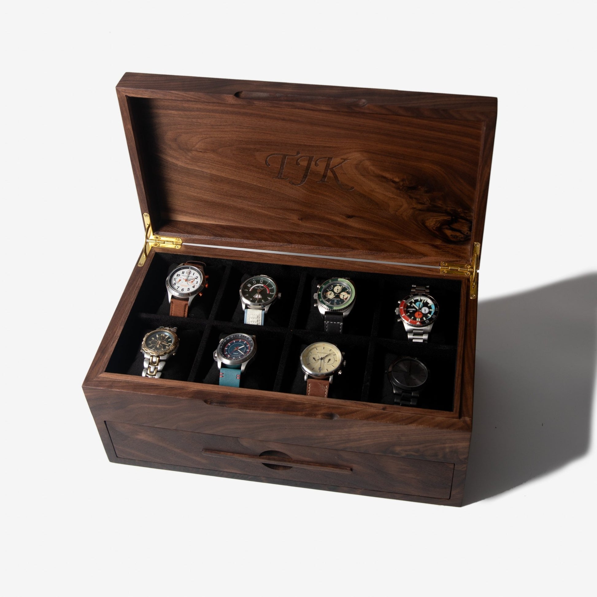 Watch Box With Drawer Black Walnut 12 To 16 Compartments - Veloce - The App For Watch Collectors