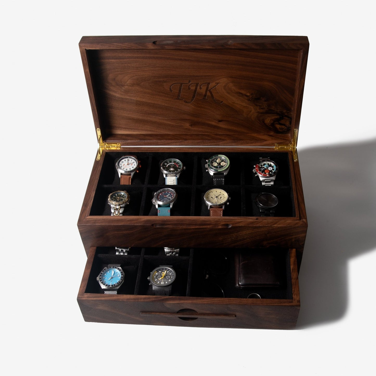 Watch Box With Drawer Black Walnut 12 To 16 Compartments - Veloce - The App For Watch Collectors
