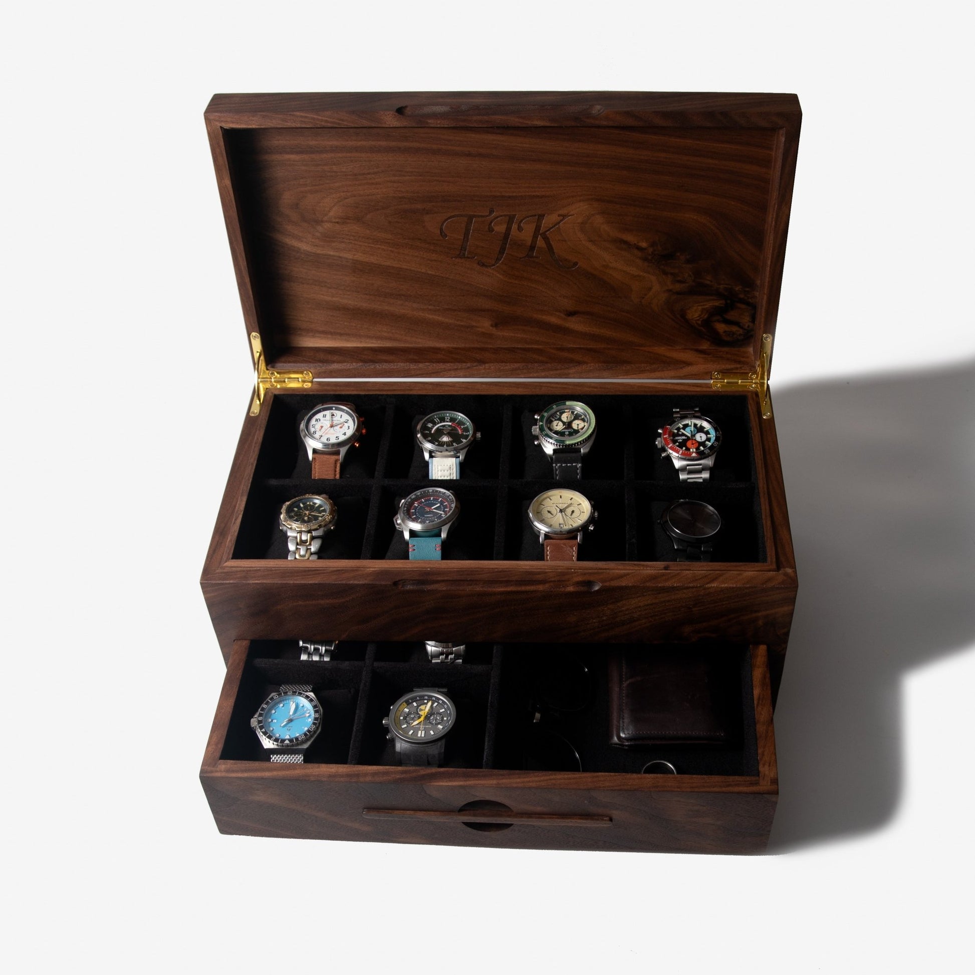 Watch Box With Drawer Black Walnut 12 To 16 Compartments - Veloce - The App For Watch Collectors