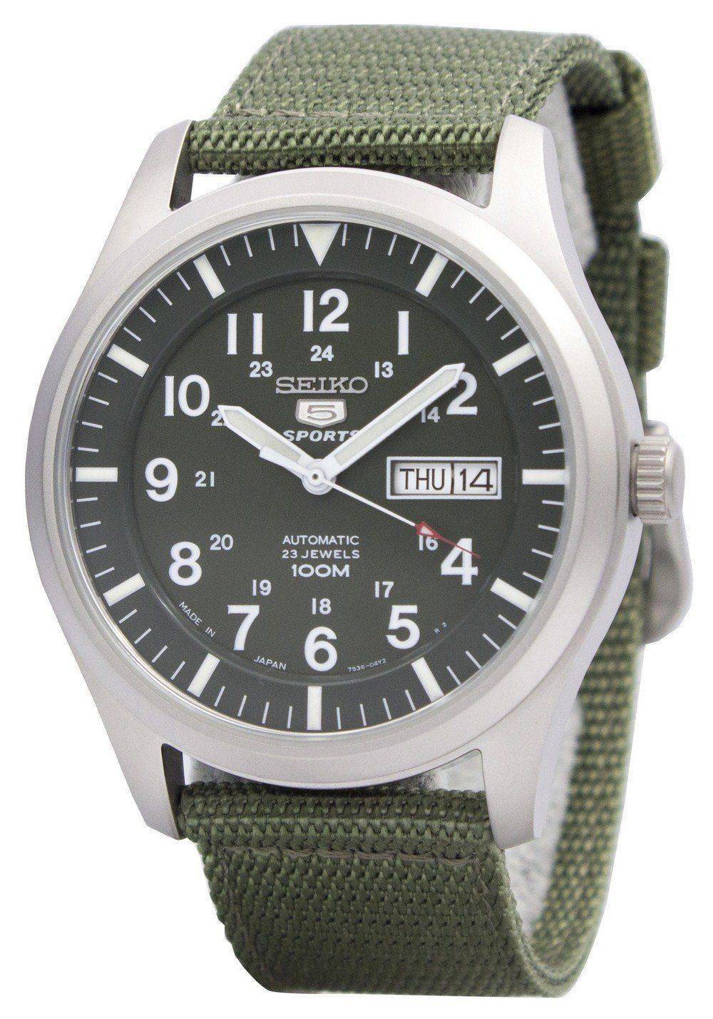 Refurbished Seiko 5 Military Automatic Sports Japan Made SNZG09 SNZG09J1 SNZG09J Men's Watch