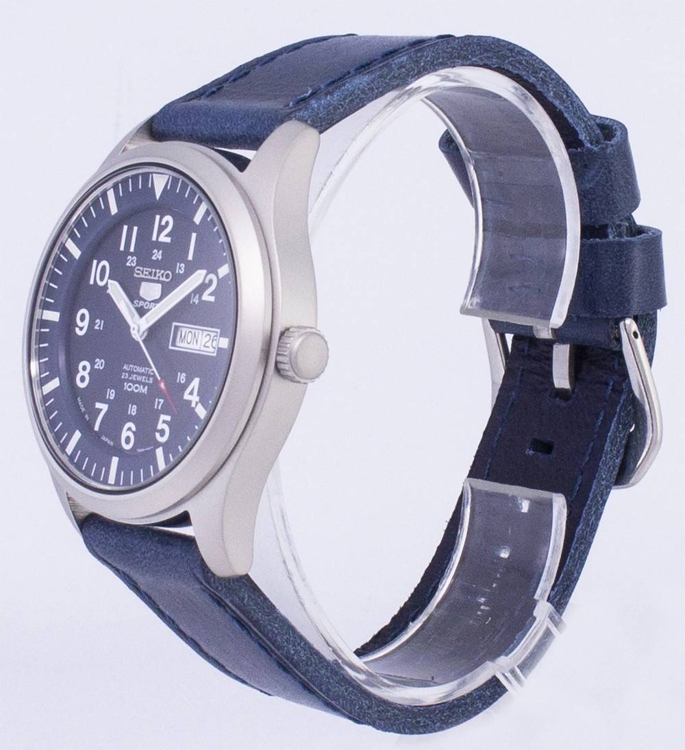 Seiko 5 Sports SNZG11J1-var-LS13 Japan Made Dark Blue Leather Strap Men's Watch