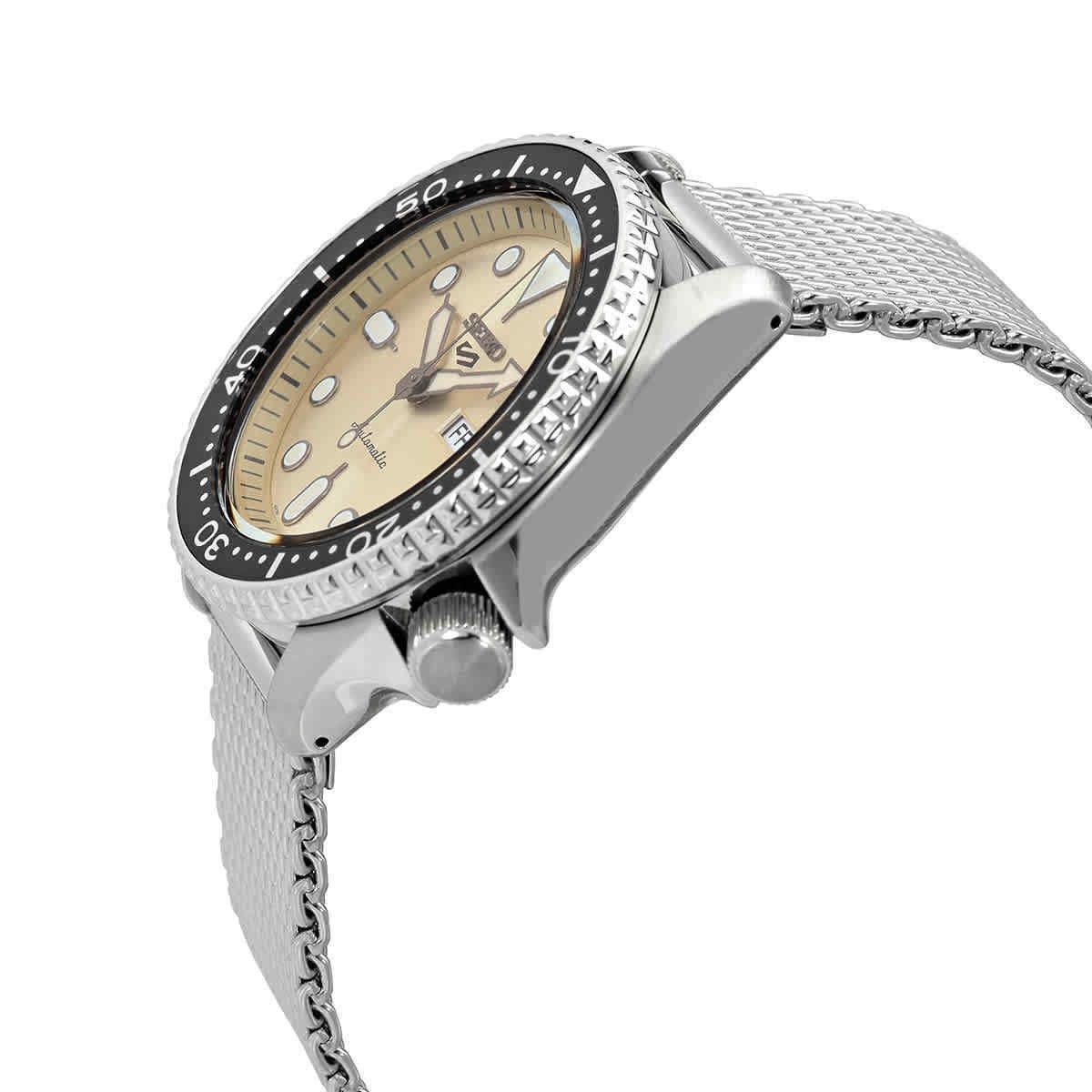 Seiko 5 Sports Champagne Dial Stainless Steel Mesh Automatic SRPE75 SRPE75K1 SRPE75K 100M Men's Watch