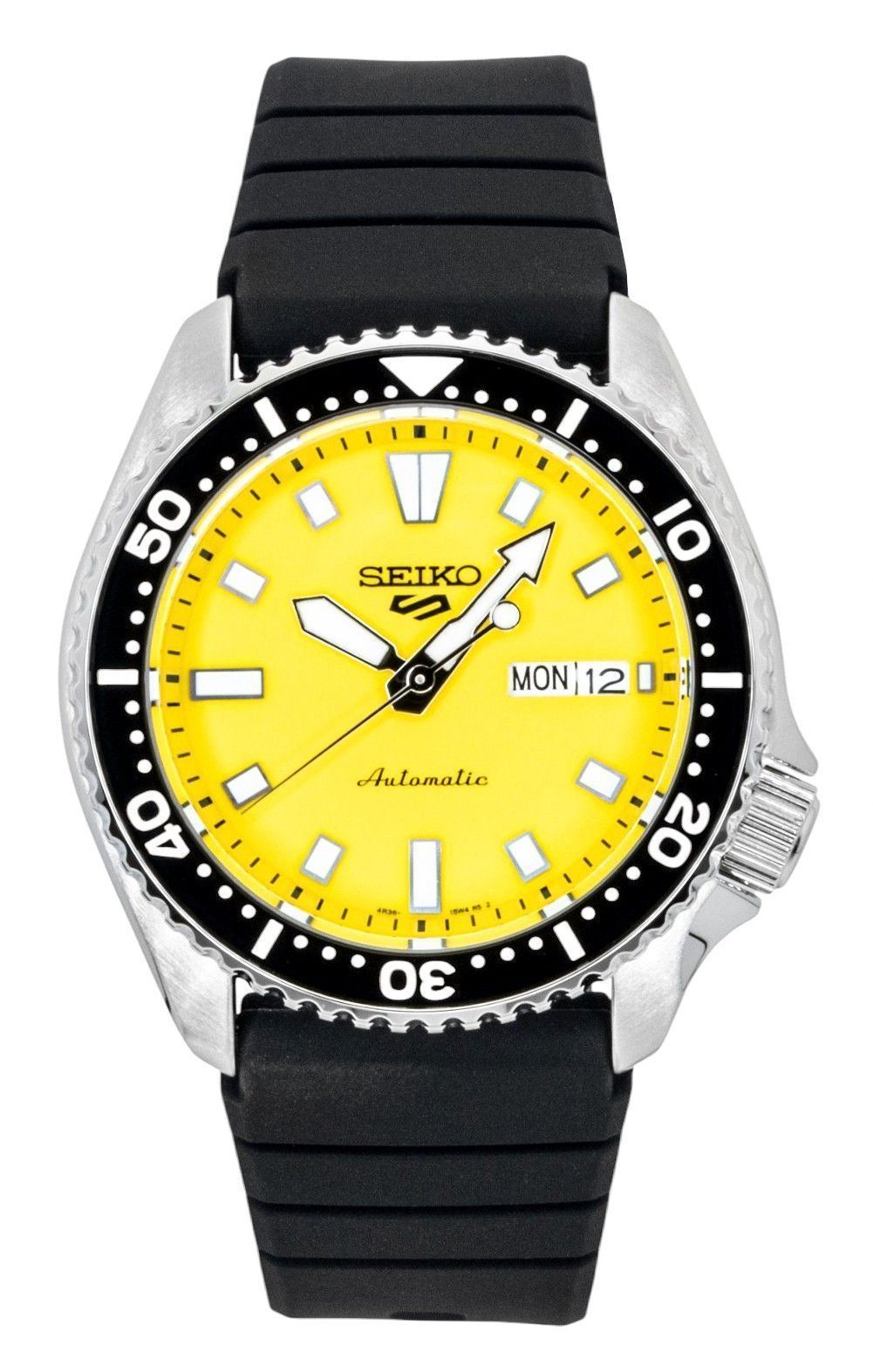 Seiko 5 Sports SKX Redux Silicone Strap Yellow Dial Automatic SRPL87K1 100M Men's Watch
