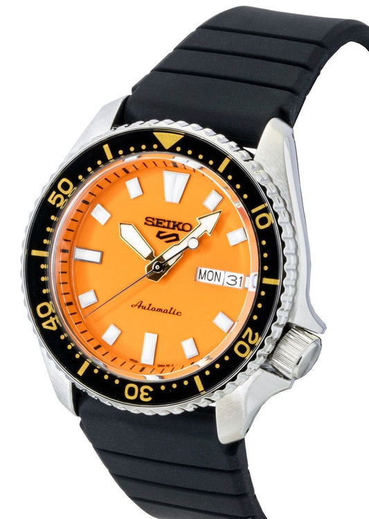 Seiko 5 Sports SKX Redux Silicone Strap Orange Dial Automatic SRPL89K1 100M Men's Watch