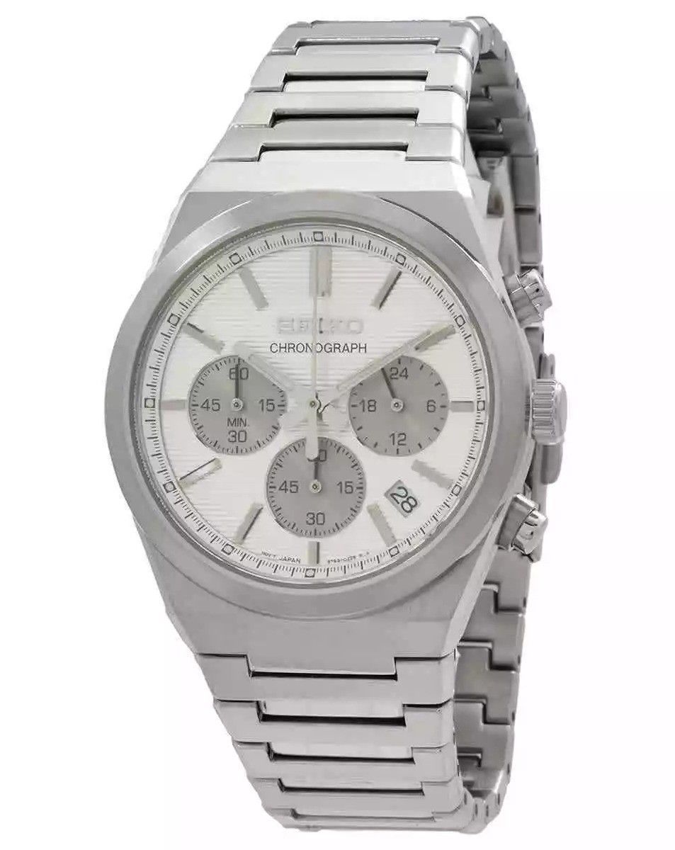 Seiko Discover More Classic Chronograph Stainless Steel White Dial Quartz SSB451P1 100M Men's Watch