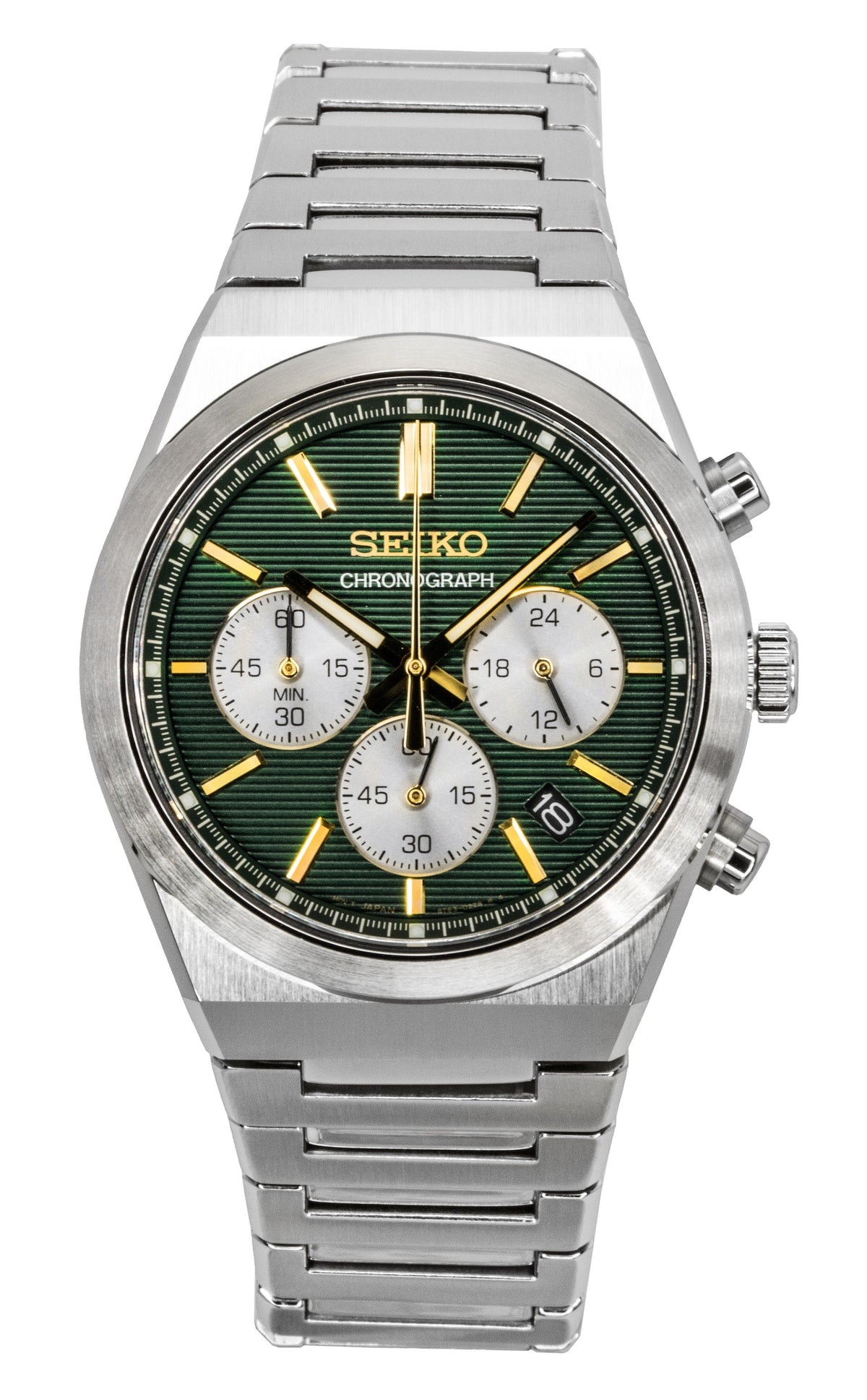 Seiko Sport Chronograph Stainless Steel Green Dial Quartz SSB461P1 100M Men's Watch