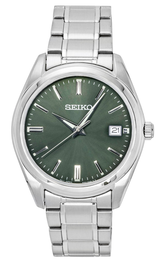 Seiko Stainless Steel Green Dial Quartz SUR527P1 100M Men's Watch