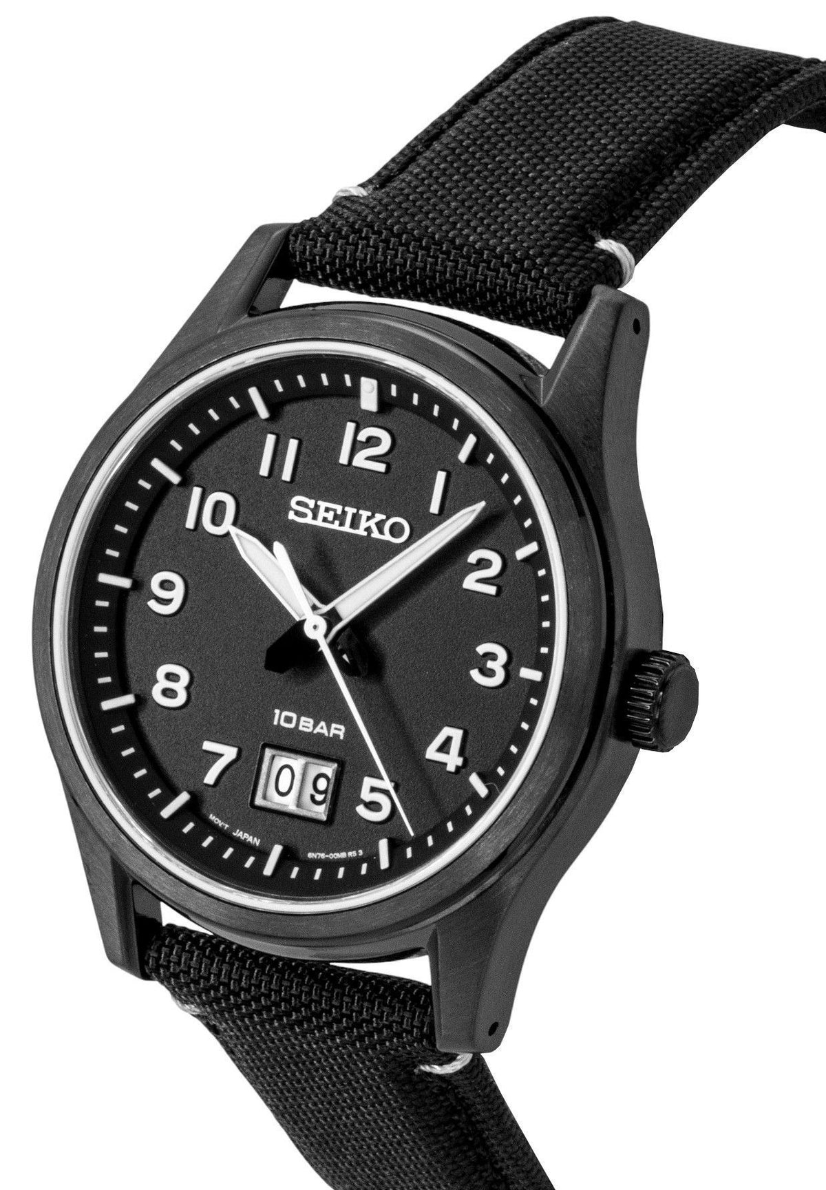 Seiko Classic Nylon Strap Black Dial Quartz SUR571P1 100M Men's Watch