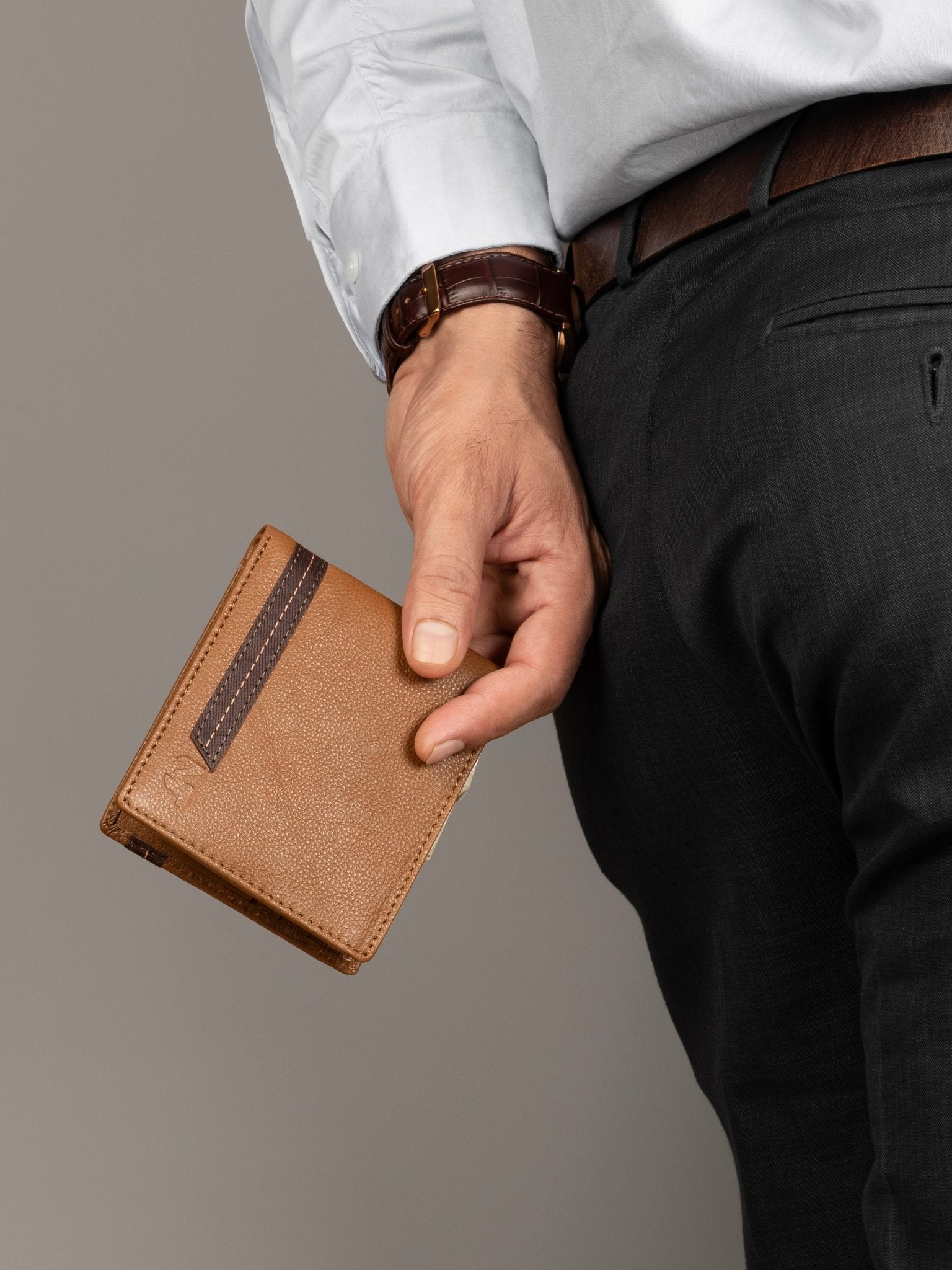 Stripe Brown Men's Wallet - Veloce - The App For Watch Collectors