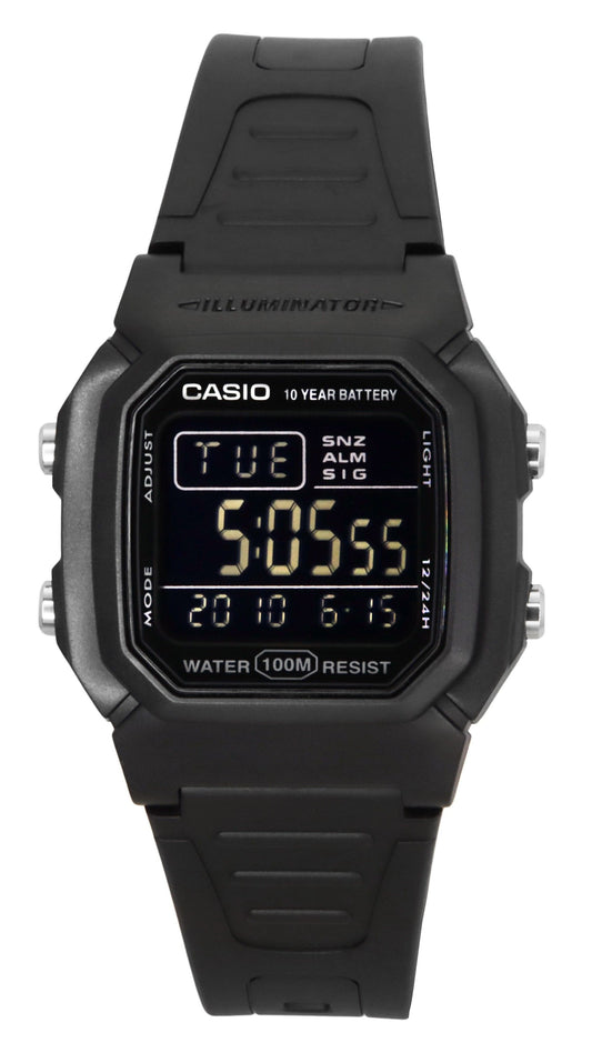 Casio Digital Black Dual Time Resin Strap Quartz W-800H-1BV 100M Men's Watch