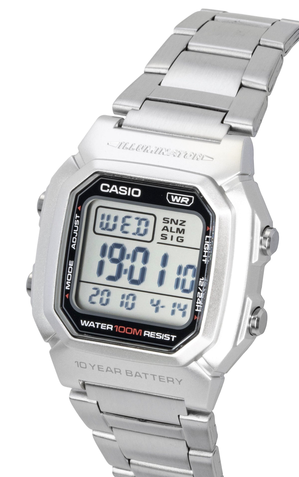 Casio Digital Stainless Steel Bracelet Quartz W-800HD-1AV 100M Men's Watch