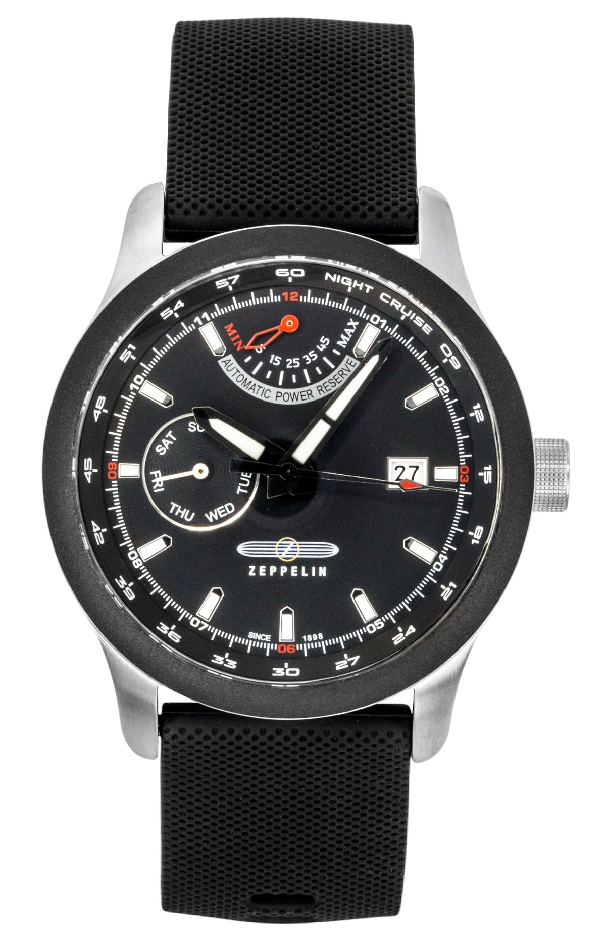 Zeppelin Night Cruise Rubber Strap Black Dial Automatic 72622 100M Men's Watch