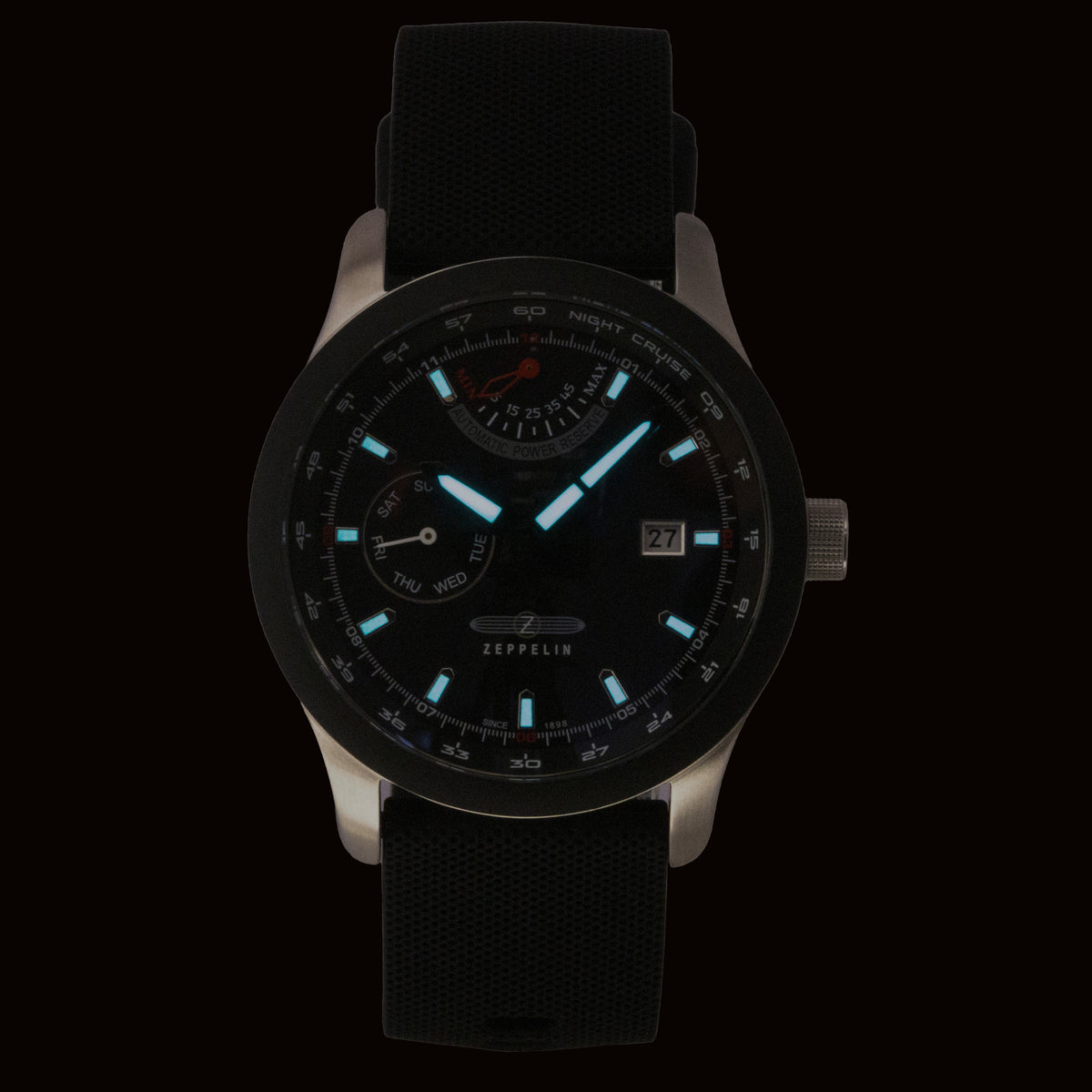 Zeppelin Night Cruise Rubber Strap Black Dial Automatic 72622 100M Men's Watch