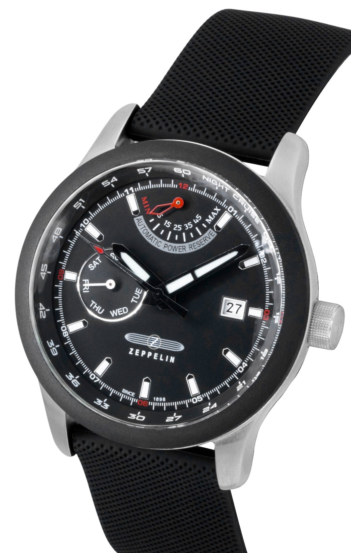 Zeppelin Night Cruise Rubber Strap Black Dial Automatic 72622 100M Men's Watch