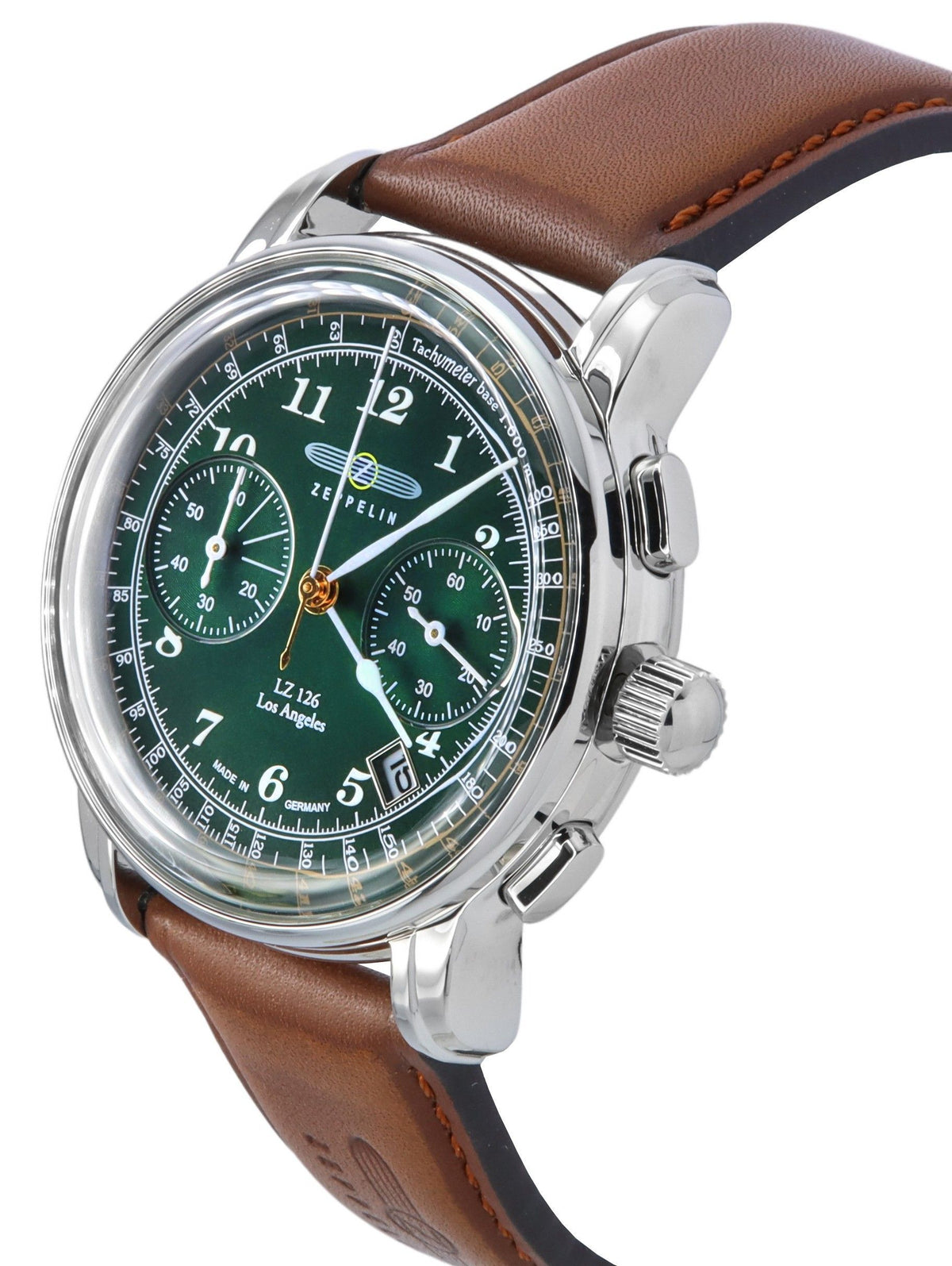 Zeppelin LZ126 Los Angeles Chronograph Leather Strap Green Dial Quartz 76144 Men's Watch