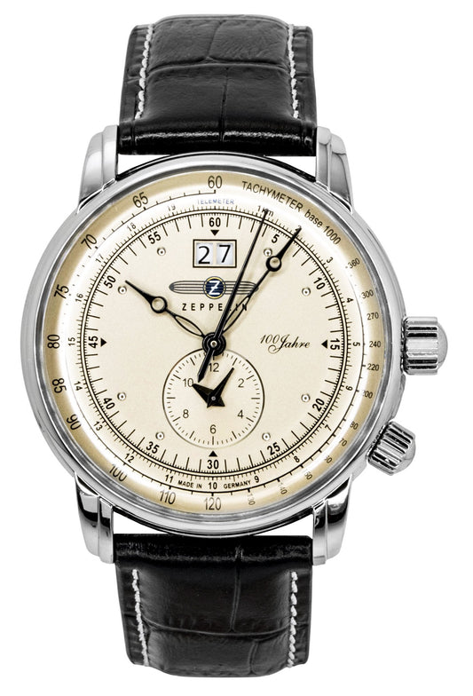 Zeppelin 100 Years GMT Leather Strap Champagne Beige Dial Quartz 76405 Men's Watch