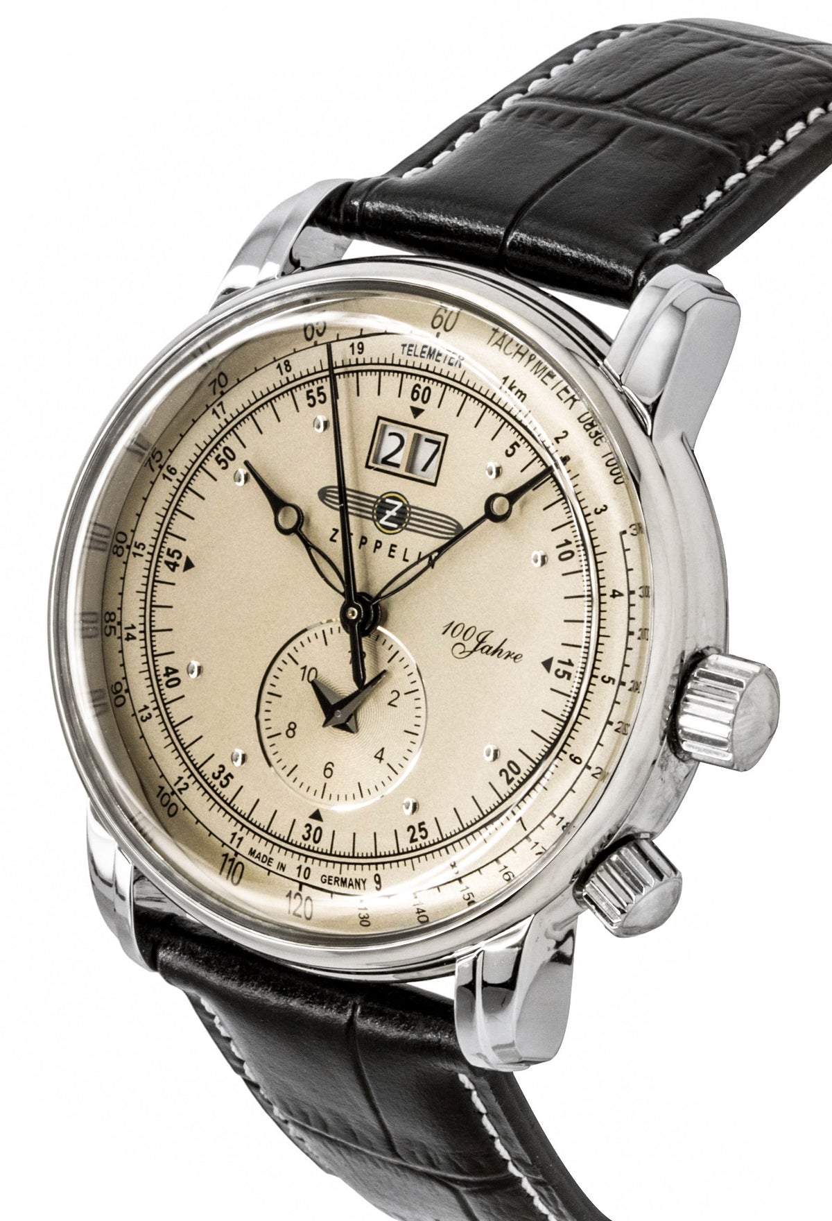 Zeppelin 100 Years GMT Leather Strap Champagne Beige Dial Quartz 76405 Men's Watch