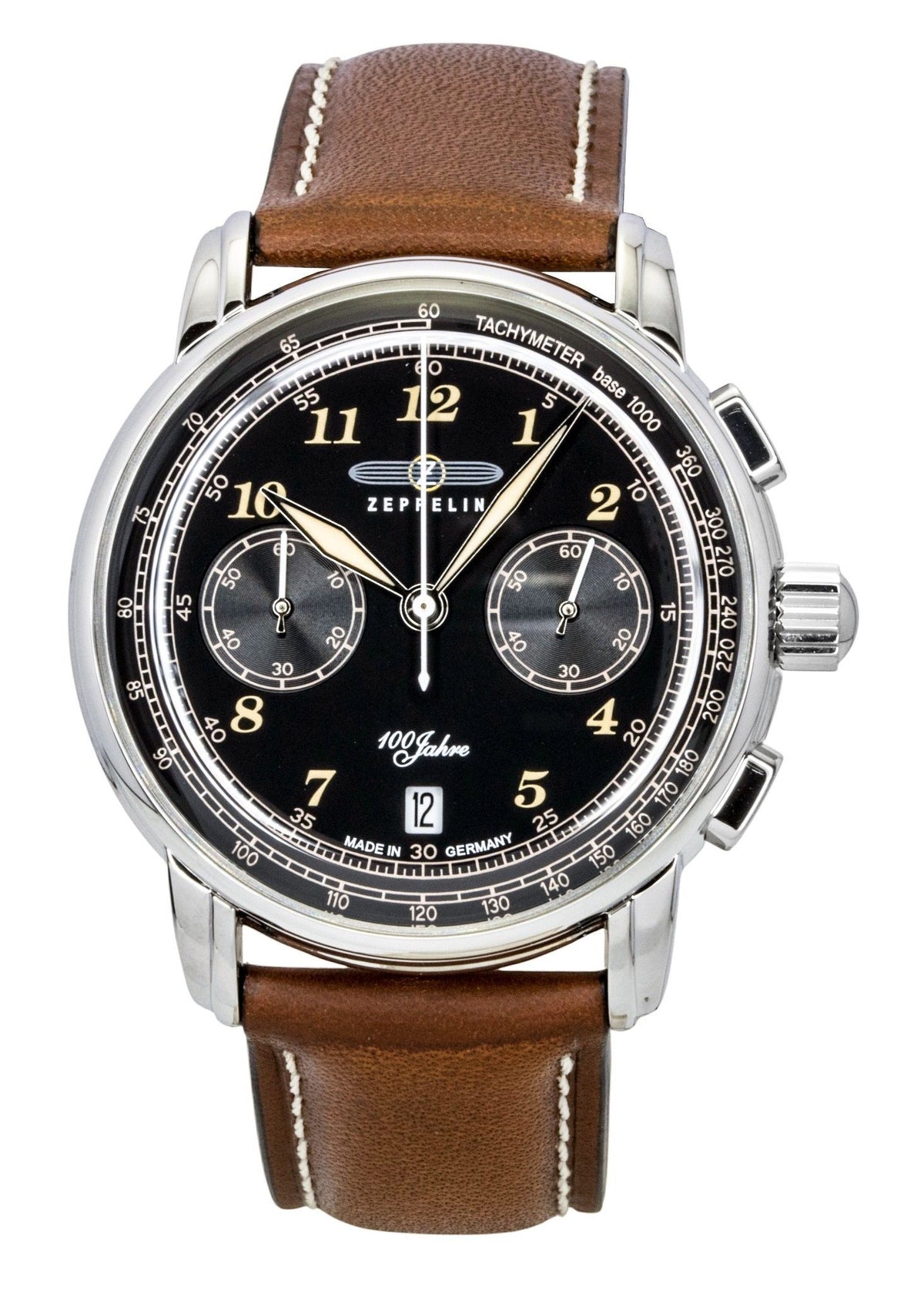 Zeppelin 100 Jahre Chronograph Leather  Strap Black Dial Quartz 76743 Men's Watch