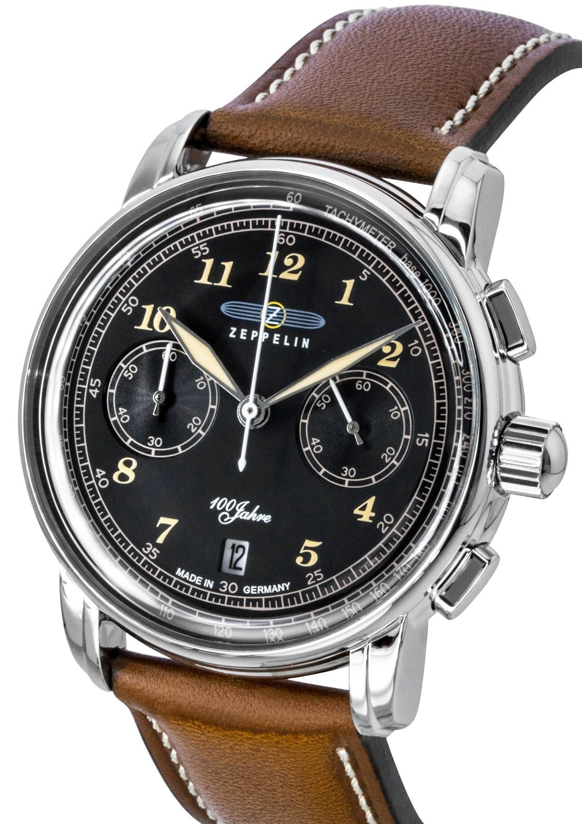Zeppelin 100 Jahre Chronograph Leather  Strap Black Dial Quartz 76743 Men's Watch