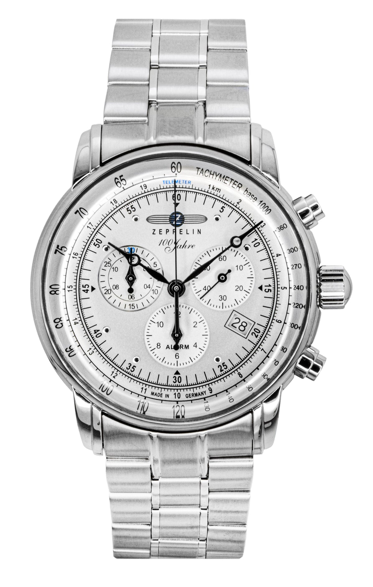 Zeppelin 100 Jahre Chronograph Stainless Steel White Dial Quartz 7680MB1 Men's Watch