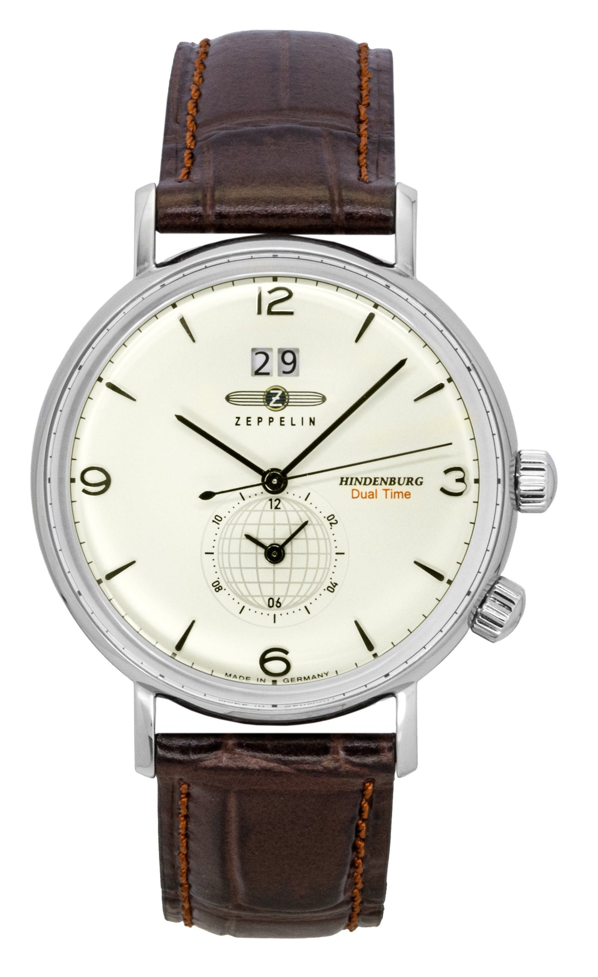 Zeppelin Hindenburg Brown Leather Strap Beige Dial Quartz 80445 Men's Watch
