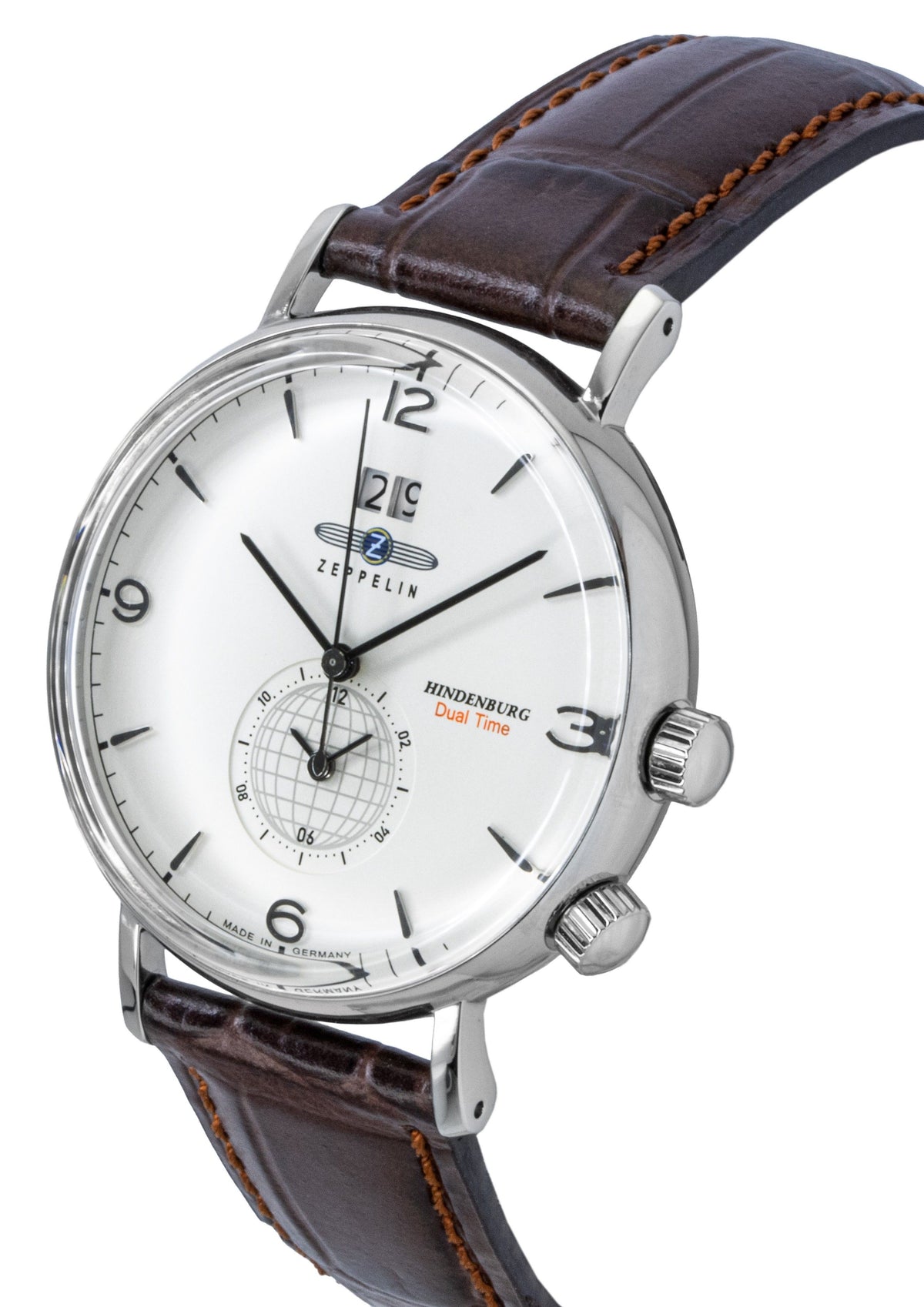 Zeppelin Hindenburg Brown Leather Strap Beige Dial Quartz 80445 Men's Watch