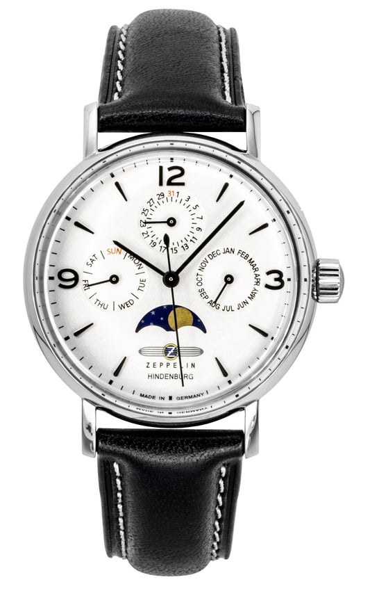 Zeppelin LZ 129 Hindenburg Moon Phase Leather Strap White Dial Quartz 80755 Women's Watch