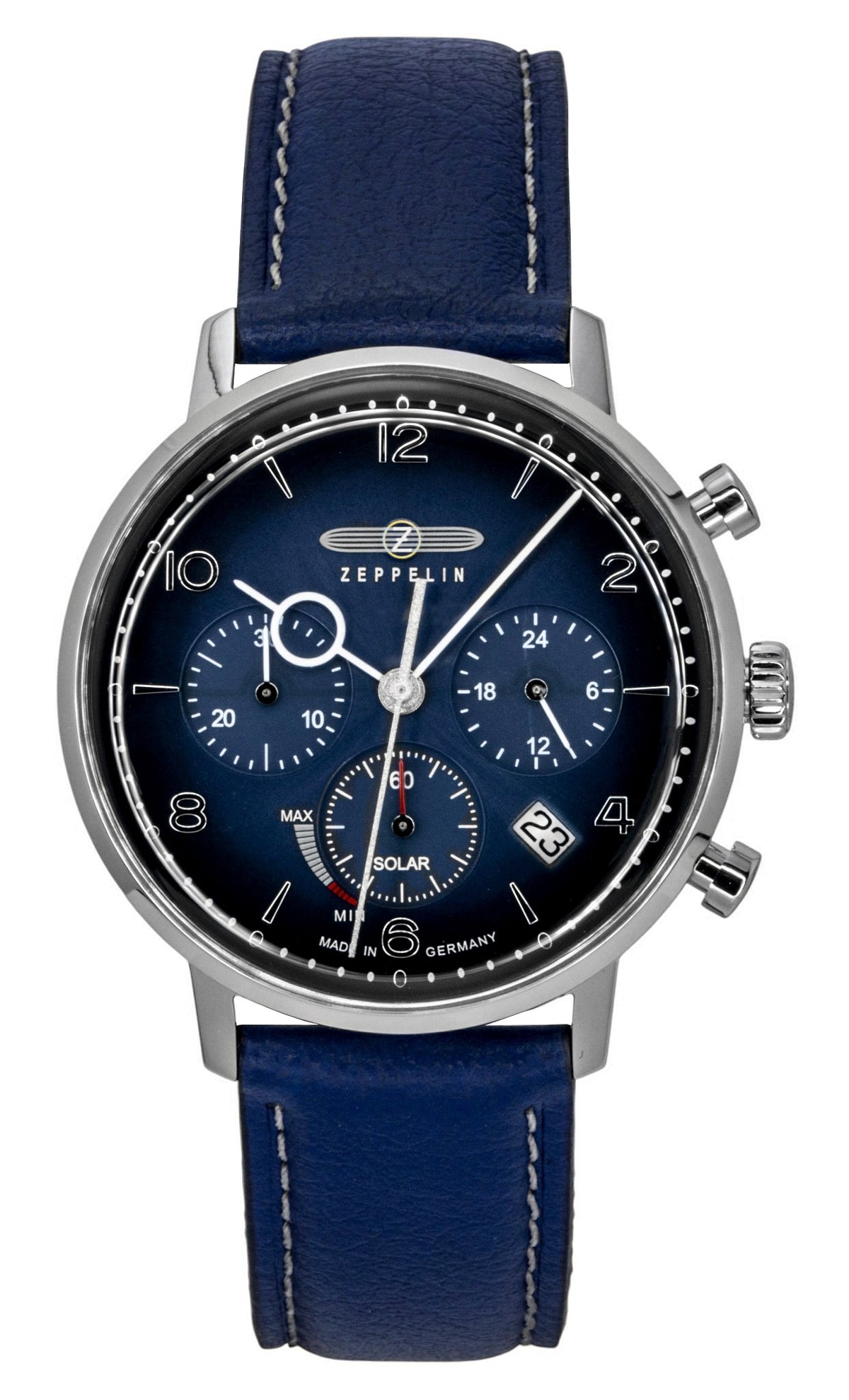 Zeppelin LZ 129 Hindenburg Chronograph Leather Strap Blue Dial Solar 80863n Men's Watch
