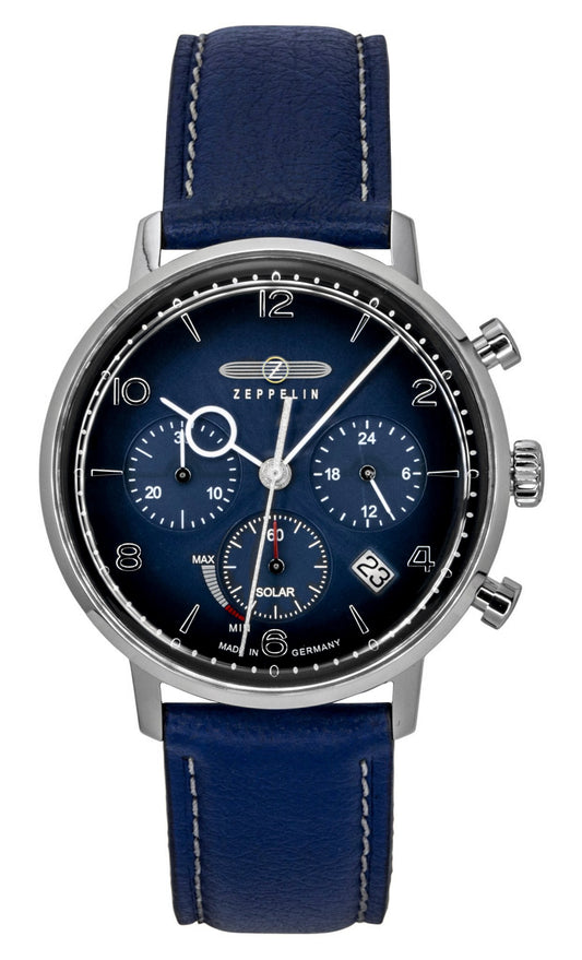 Zeppelin LZ 129 Hindenburg Chronograph Leather Strap Blue Dial Solar 80863n Men's Watch