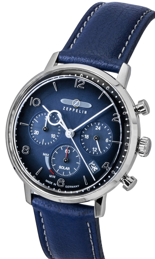 Zeppelin LZ 129 Hindenburg Chronograph Leather Strap Blue Dial Solar 80863n Men's Watch