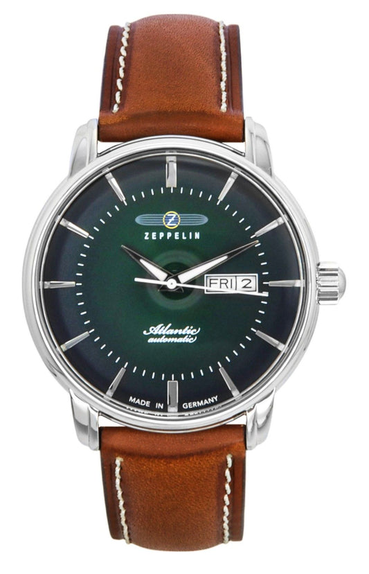 Zeppelin Atlantic Brown Leather Strap Green Dial Automatic 84664 Men's Watch