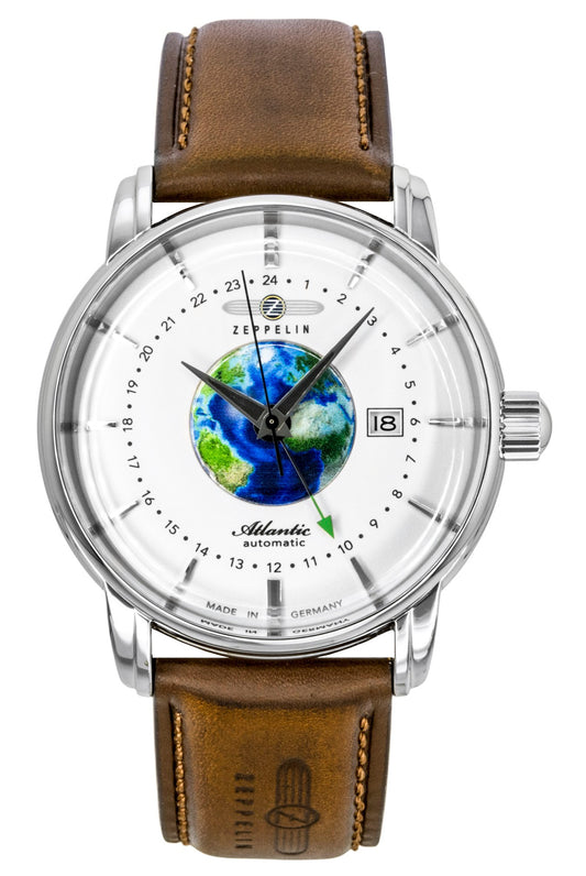 Zeppelin Atlantic GMT Leather Strap Beige Dial Automatic 84685 Men's Watch