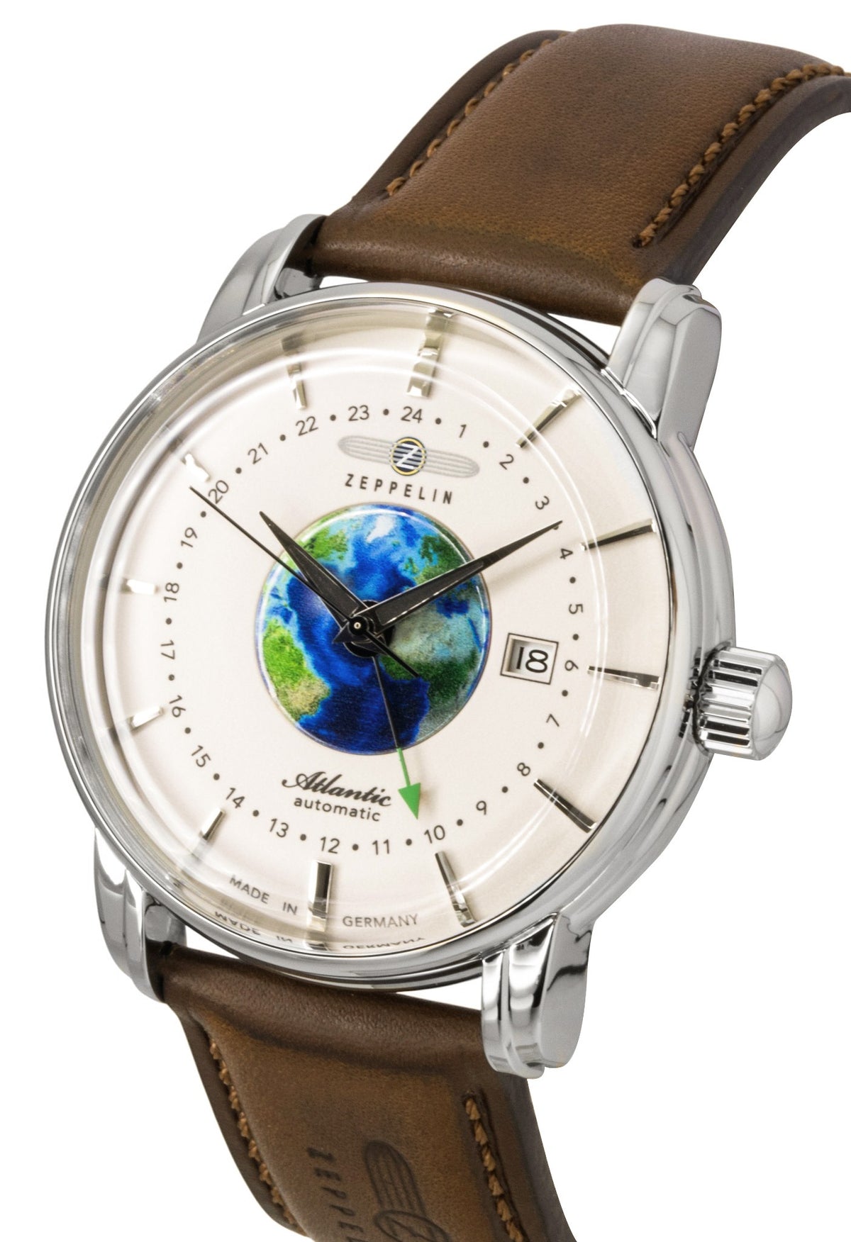 Zeppelin Atlantic GMT Leather Strap Beige Dial Automatic 84685 Men's Watch