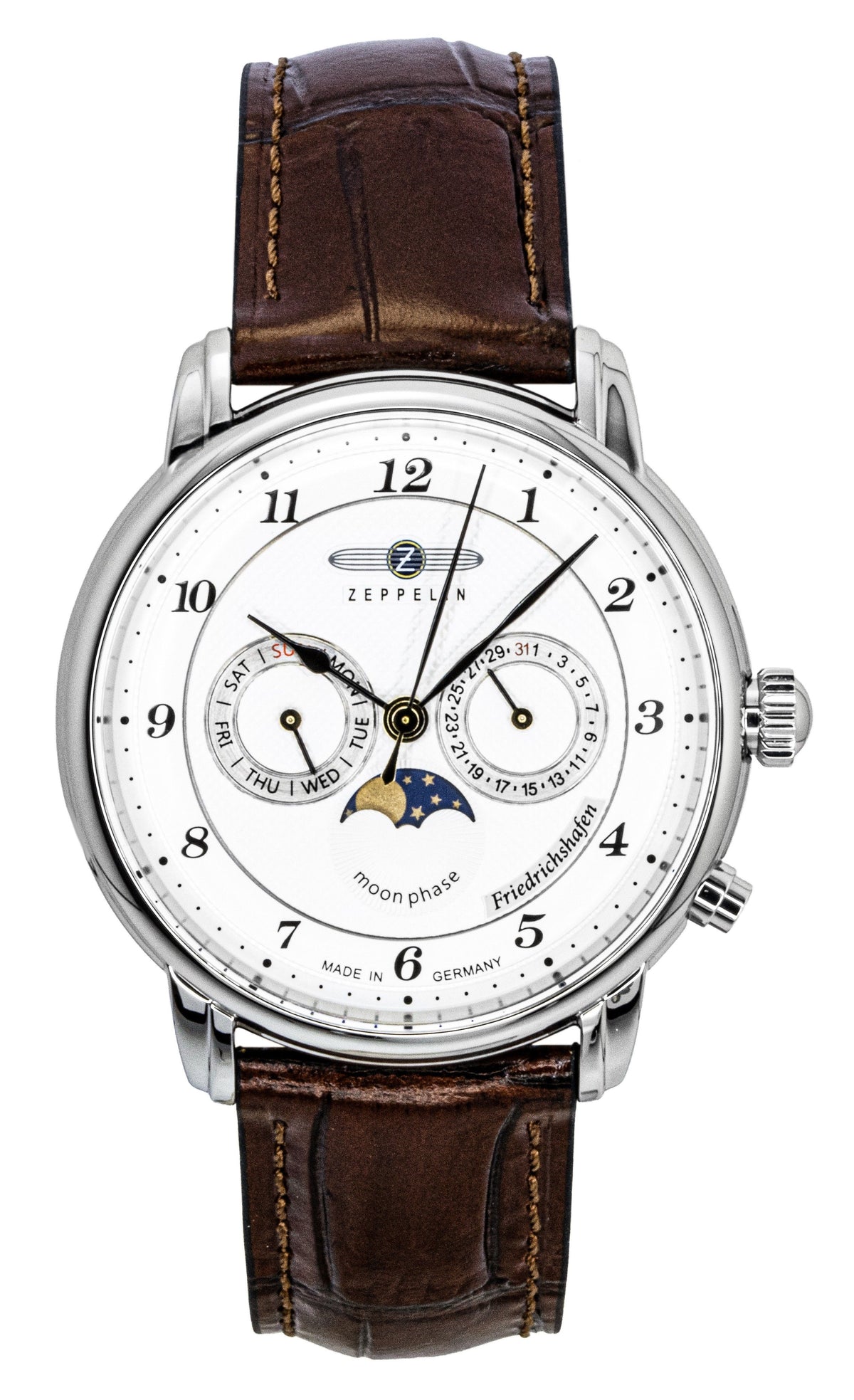 Zeppelin Friedrichshafen Brown Leather Strap White Dial Quartz 85361 Men's Watch
