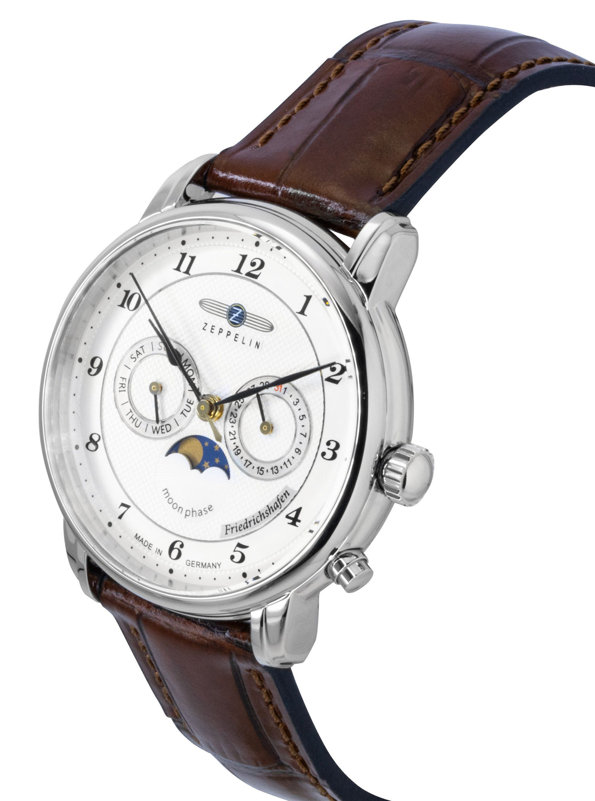 Zeppelin Friedrichshafen Brown Leather Strap White Dial Quartz 85361 Men's Watch