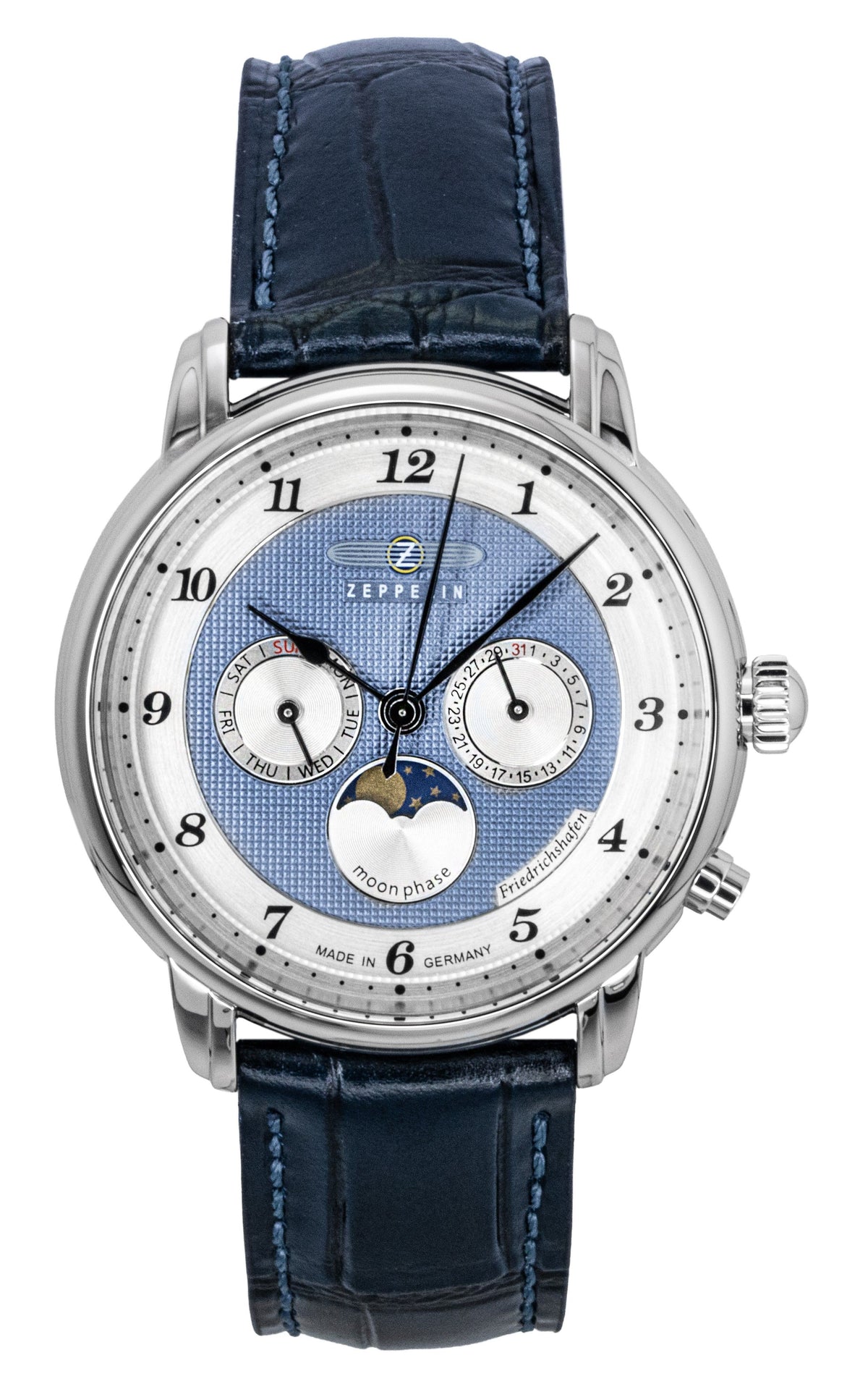 Zeppelin Friedrichshafen Blue Leather Strap Blue Dial Quartz 85363 Men's Watch