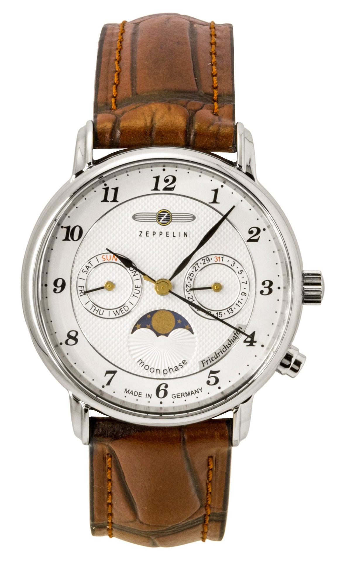 Zeppelin Friedrichshafen Moon Phase Leather Strap White Dial Quartz 85371 Women's Watch