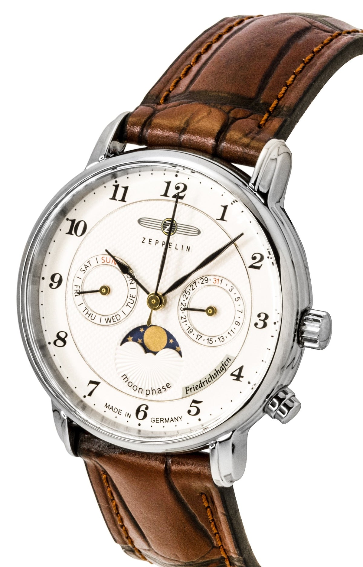 Zeppelin Friedrichshafen Moon Phase Leather Strap White Dial Quartz 85371 Women's Watch