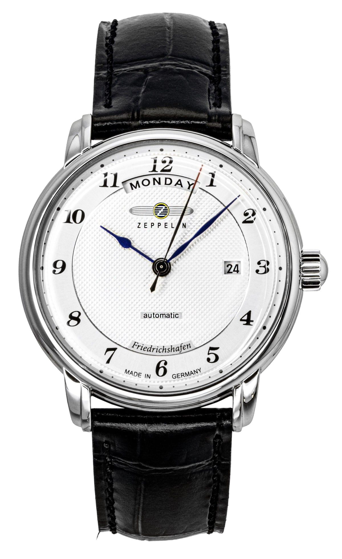 Zeppelin Friedrichshafen Black Leather Strap Silver Dial Automatic 85624 Men's Watch